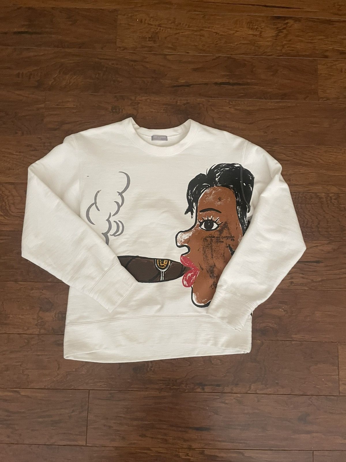 image of Comme Des Garcons Ad2002 Painted Cuba Cigar Crewneck in White, Men's (Size Medium)
