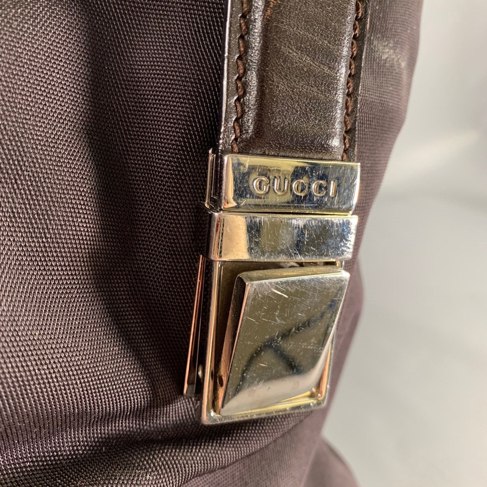 Gucci GUCCI Brown Leather Trim Nylon Weekender Bag Size ONE SIZE - 9 Thumbnail