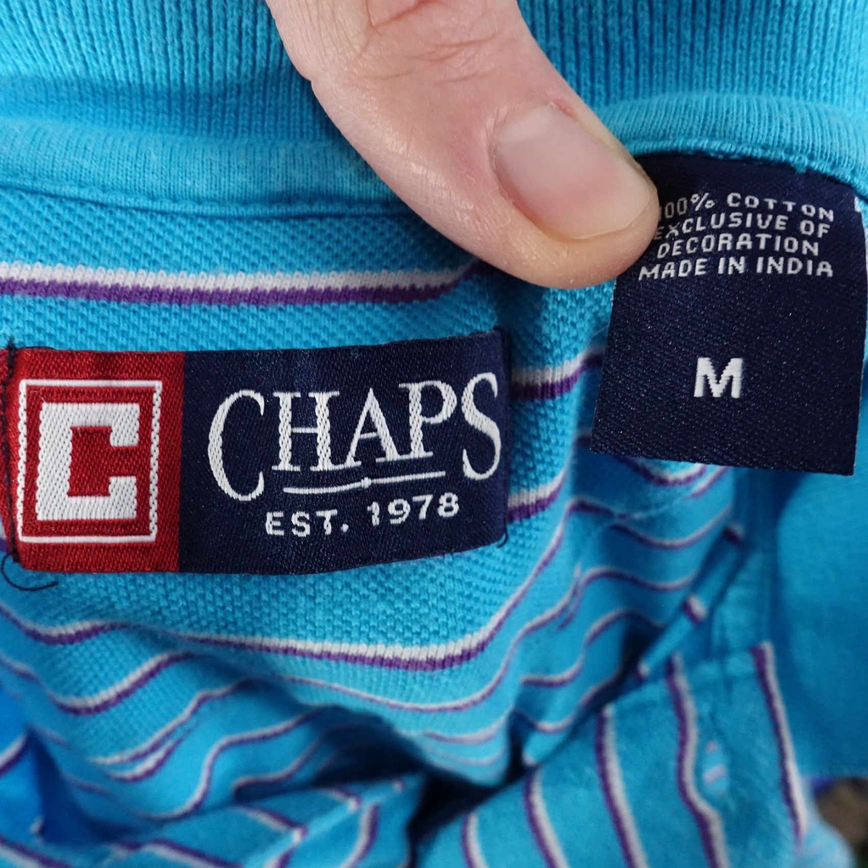 Chaps VINTAGE Chaps Men's Polo Shirt Short Sleeve Blue Striped Cotton Size M Size US M / EU 48-50 / 2 - 6 Thumbnail