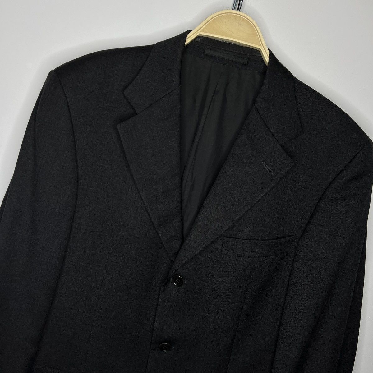 Designer × Hugo Boss × Vintage Hugo Boss Vintage 2000s Black Blazer Jacket Coat Satin Wool Size 40R - 4 Thumbnail