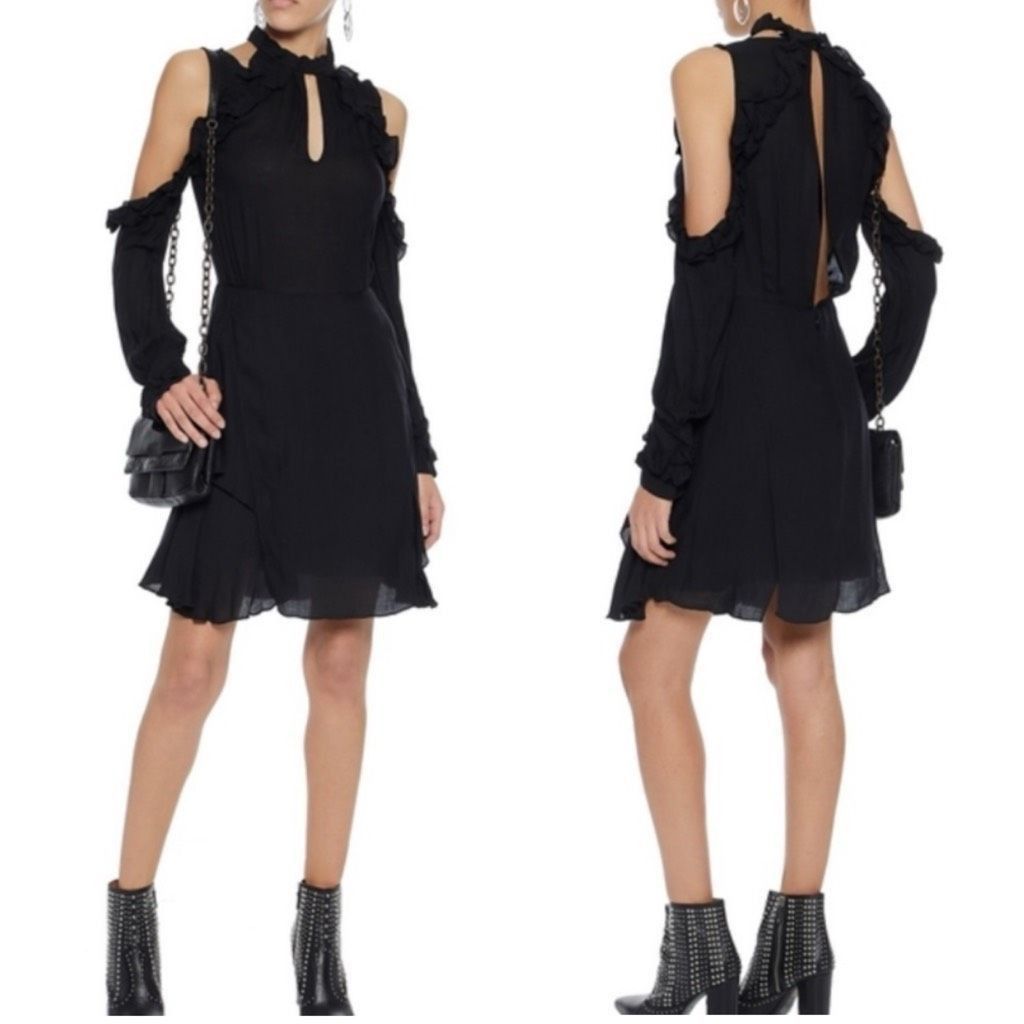 Iro IRO Hanie Black Long Sleeve Cold Shoulder Open Back Dress $3 Size L / US 10 / IT 46 - 1 Thumbnail