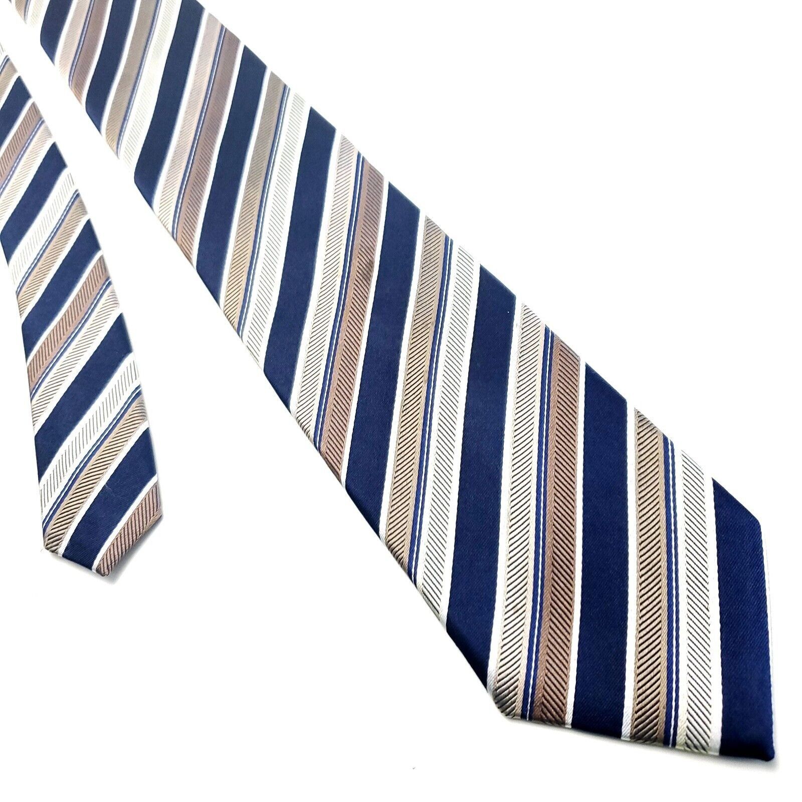 Vintage Mark Shale Silk Tie Woven Blue Brown Tan Striped Size ONE SIZE - 1 Thumbnail