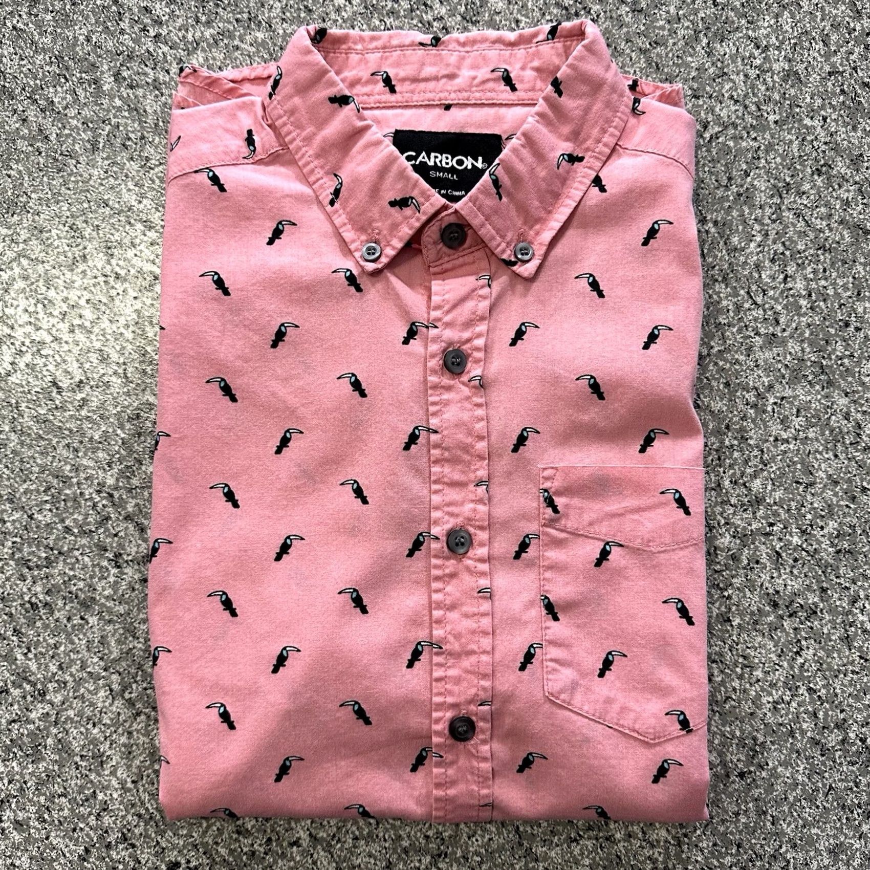 Carbon Carbon Shirt Mens S Pink Toucan Print Button Down Collar Short Sleeve Size US S / EU 44-46 / 1 - 2 Thumbnail