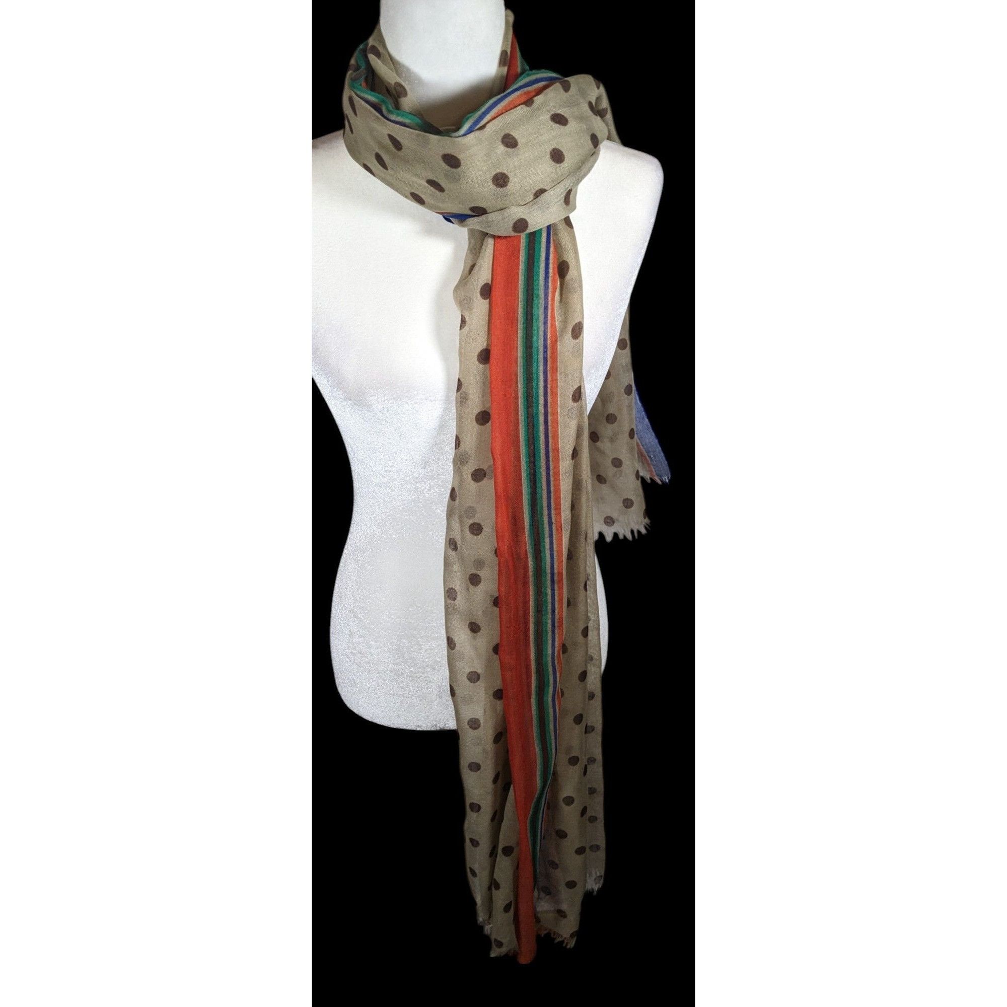 Other Vintage 70s Taupe Scarf With Brown Polka Dots And Rainbow St Size ONE SIZE - 2 Thumbnail