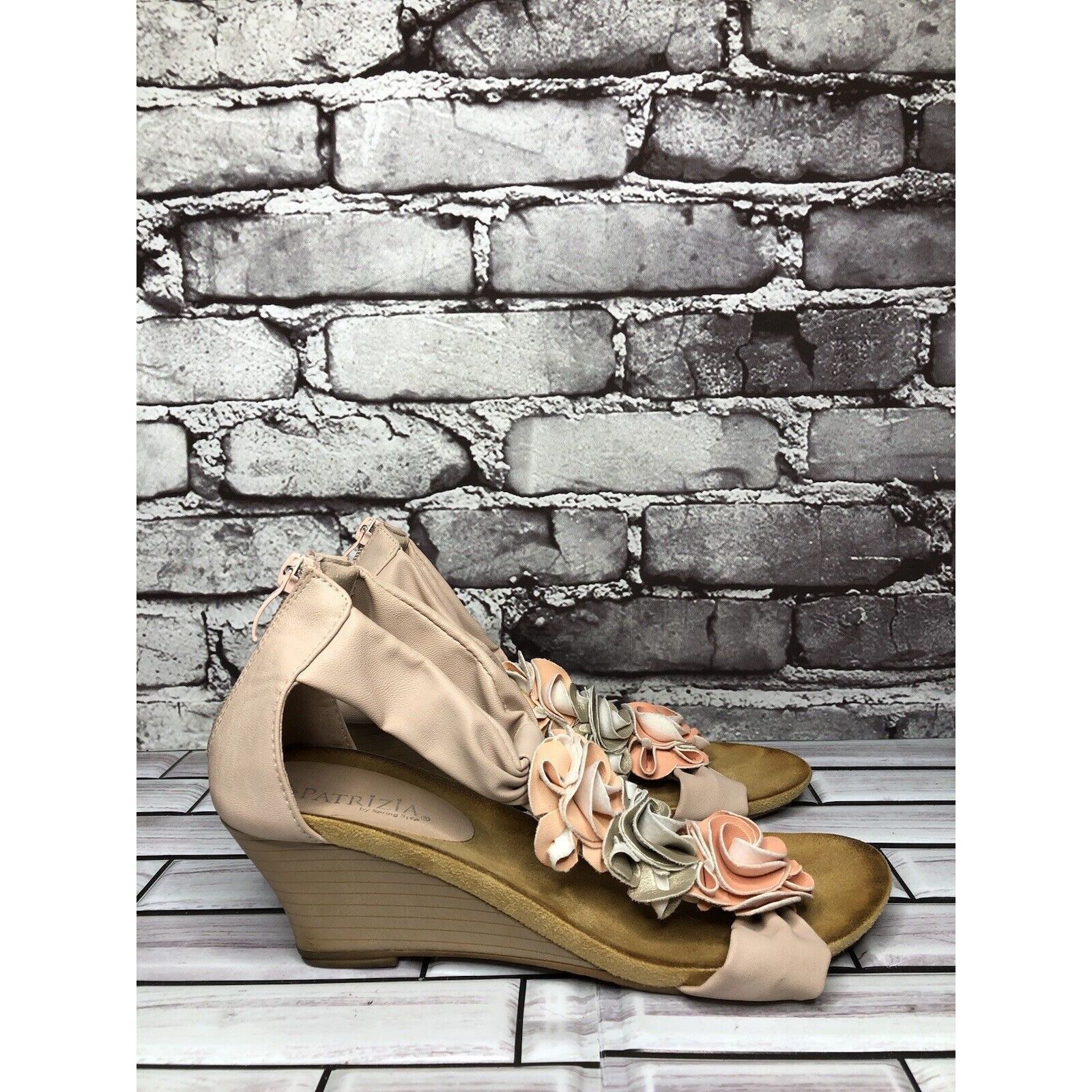 Other Patrizia Blush Pink Flower Faux Leather Harlequin Wedge Sand Size US 7.5 / IT 37.5 - 9 Thumbnail