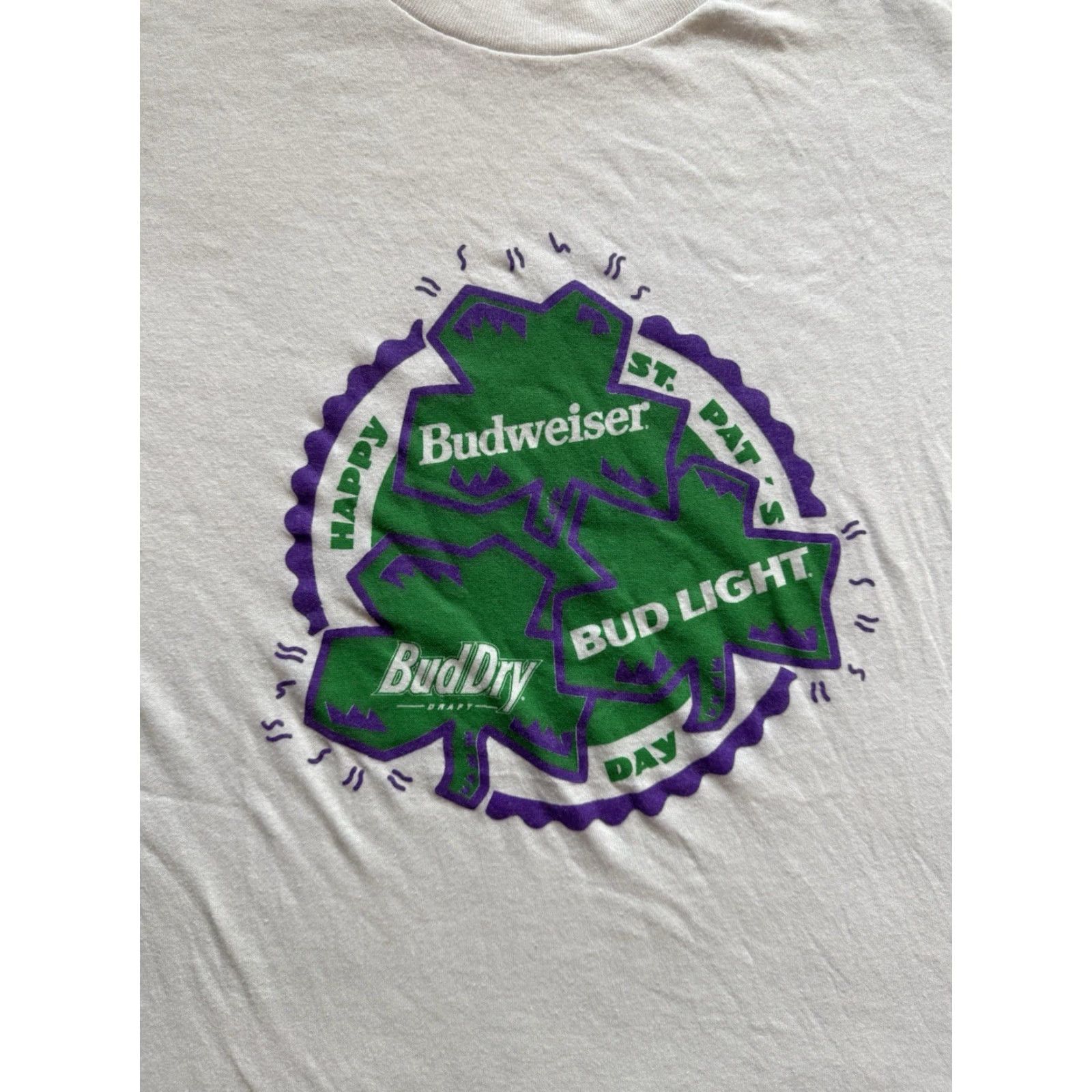 Budweiser VINTAGE 80s St. Patty’s Day Beers T Shirt XL Budweiser Bud Dry Bud Light 1980s Shirt Men White 80s Beer Logo Tennessee River Graphics Mens Size US XL / EU 56 / 4 - 2 Thumbnail