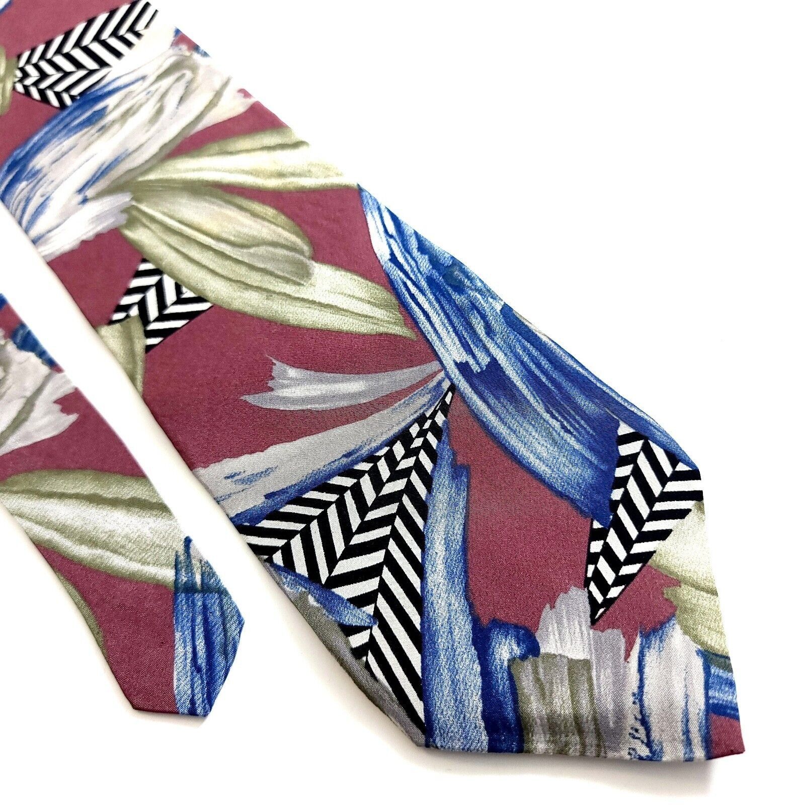 Designer Halston 3 Red Blue Green Abstract Print Short Wide Silk Tie Size ONE SIZE - 1 Thumbnail