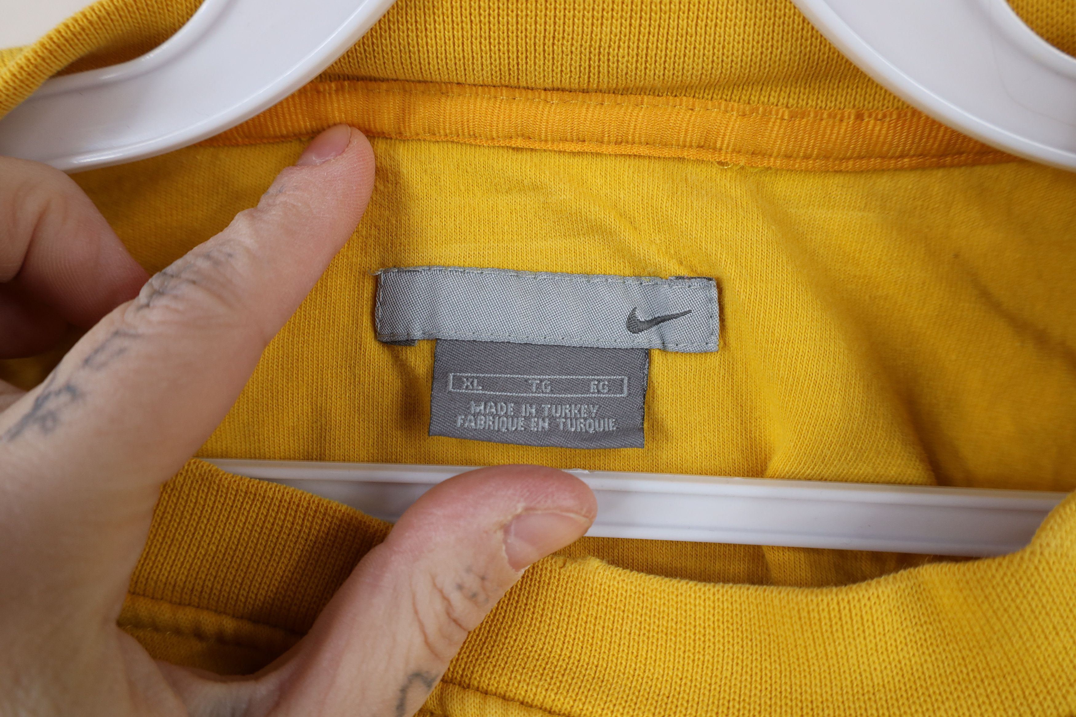 Nike × Vintage Vintage 90s Y2K Nike Mini Swoosh Sweatshirt Mustard Yellow Size US XL / EU 56 / 4 - 8 Thumbnail