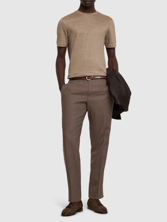 Z Zegna o1lsvrm0525 Oasi Linen T-Shirt in Light Taupe Size US M / EU 48-50 / 2 - 3 Thumbnail