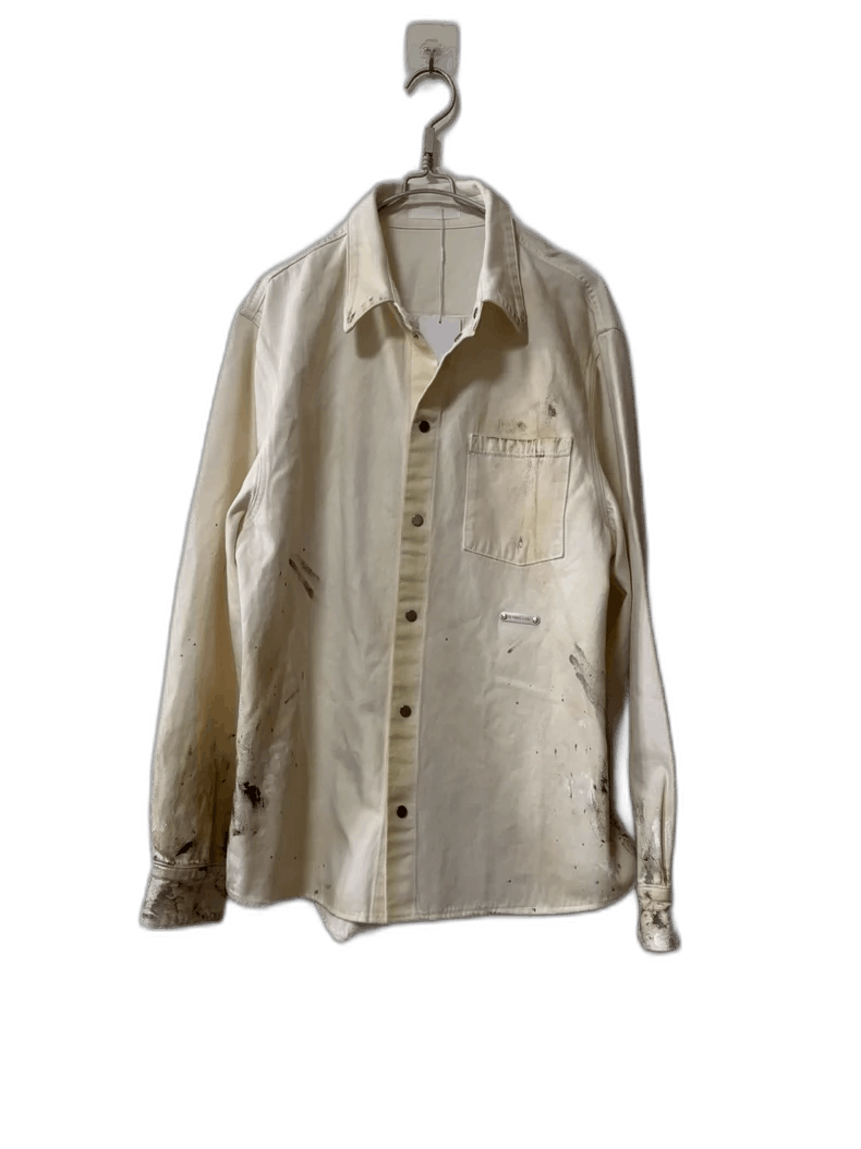 Helmut Lang Helmut Lang Distressed Ink White Shirt Jacket Size US XL / EU 56 / 4 - 1 Thumbnail