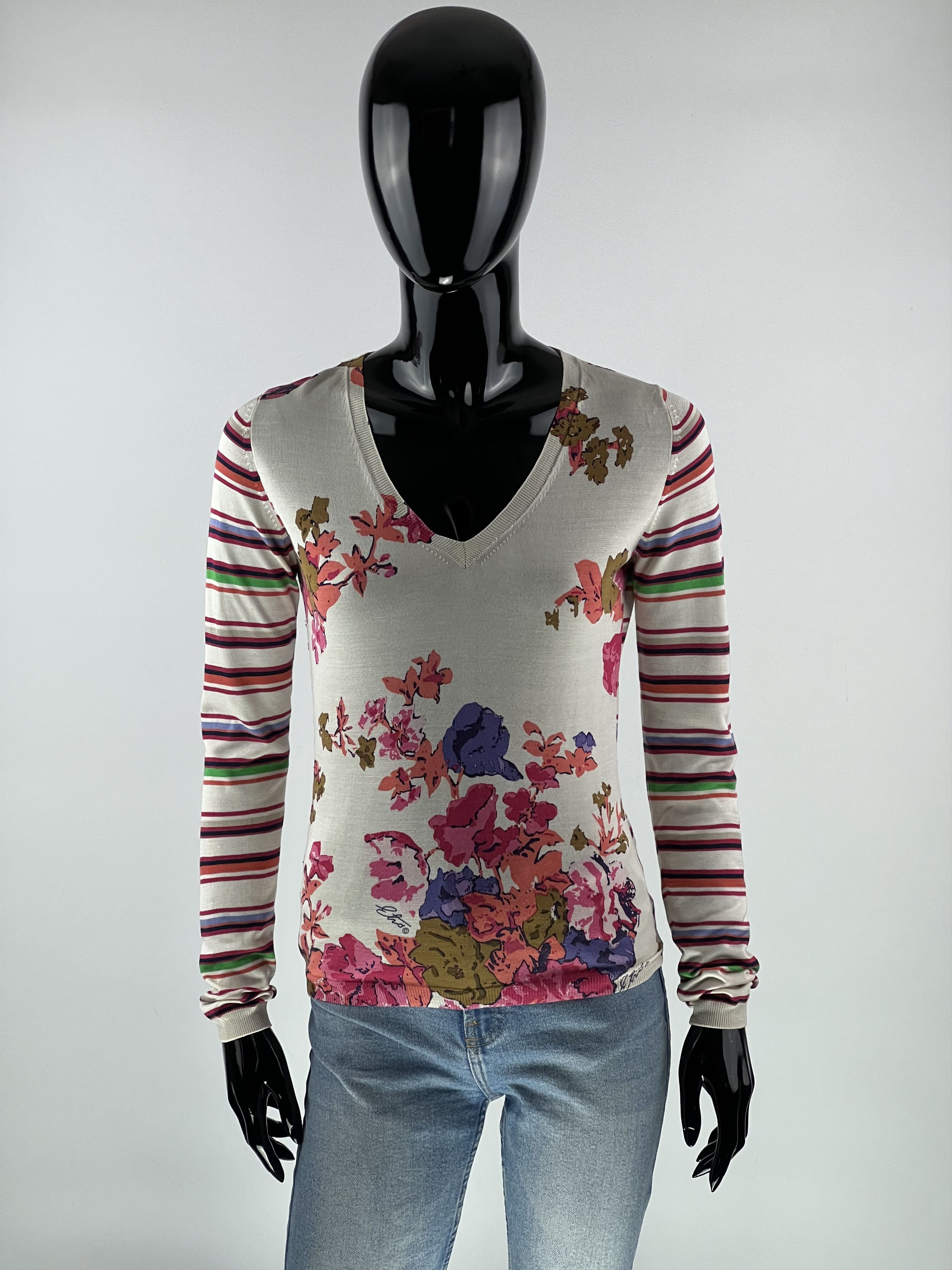 Etro Silk V-Neck Sweater Floral Print Size 40
