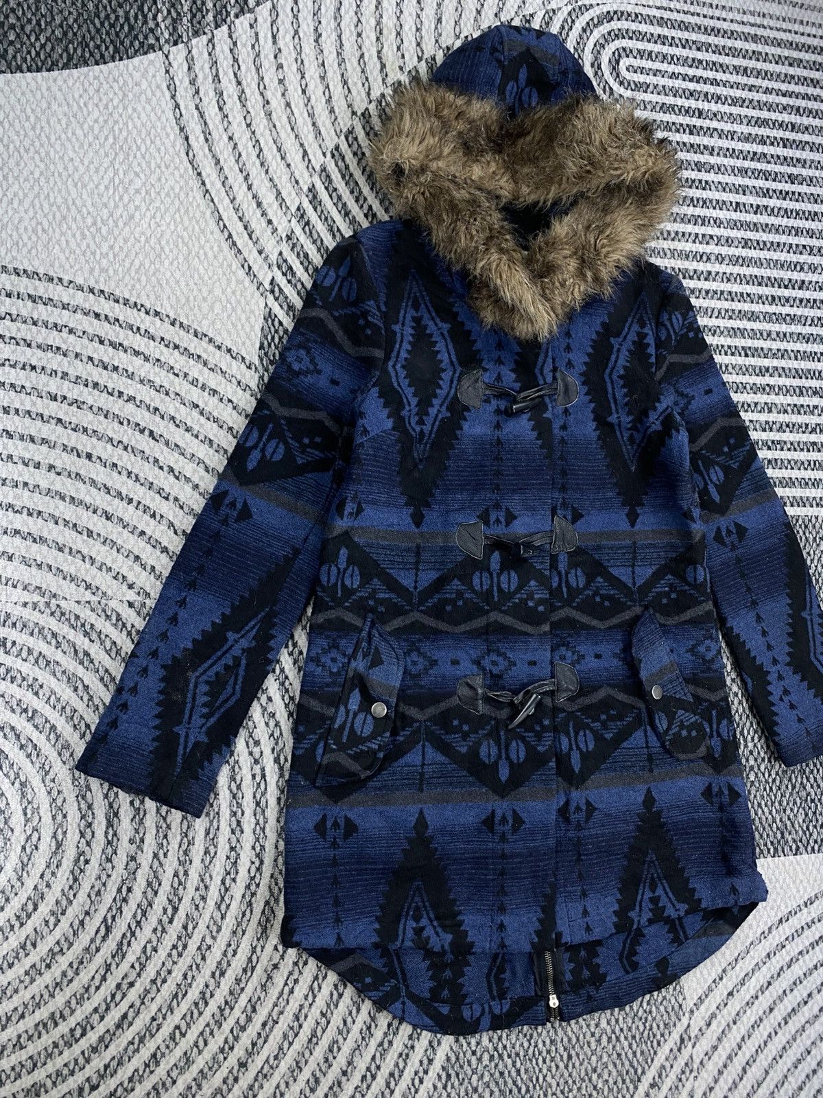 Japanese Brand Vtg BB Dakota Aztex Wool Blend Faux Fur Trim Hooded Jacket Size US S / EU 44-46 / 1 - 3 Thumbnail