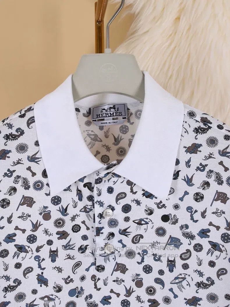 Hermes Hermes Men's Cotton All-Over Printed Short Sleeve Polo Shi Size US L / EU 52-54 / 3 - 5 Thumbnail