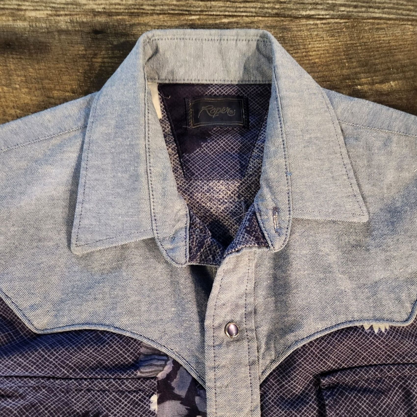 Roper VINTAGE Roper Western Shirt Mens Large Blue Chambray Pearl Snap Cowboy Eagle USA Size US L / EU 52-54 / 3 - 7 Thumbnail