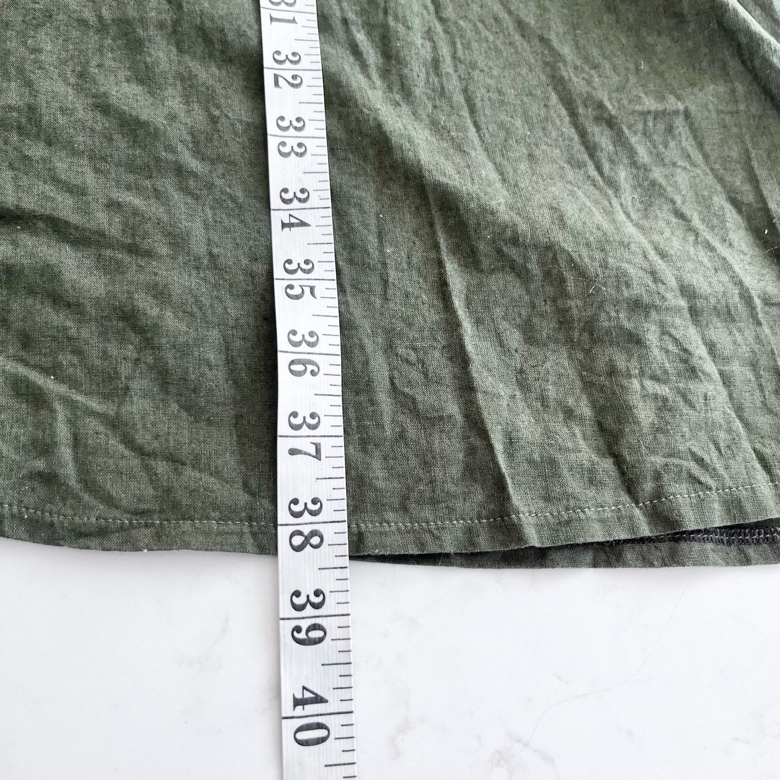 H&M H&M Olive Linen Blend Puff Sleeve Dress | Front Ties Size S / US 4 / IT 40 - 9 Thumbnail