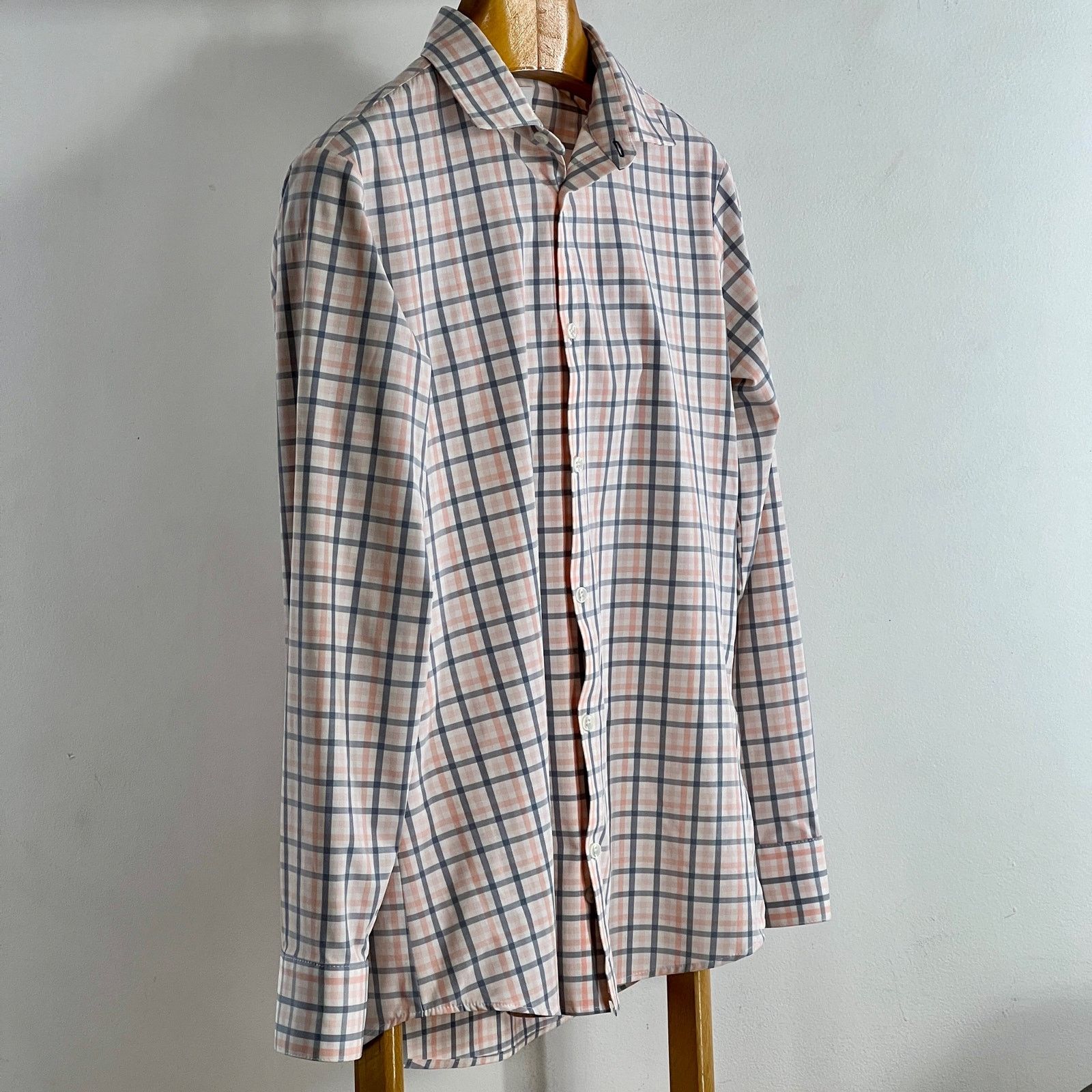 Mizzen+Main Mizzen+Main Mens Trim Fit White Gray Salmon Plaid Shirt Sz M Size US M / EU 48-50 / 2 - 1 Thumbnail