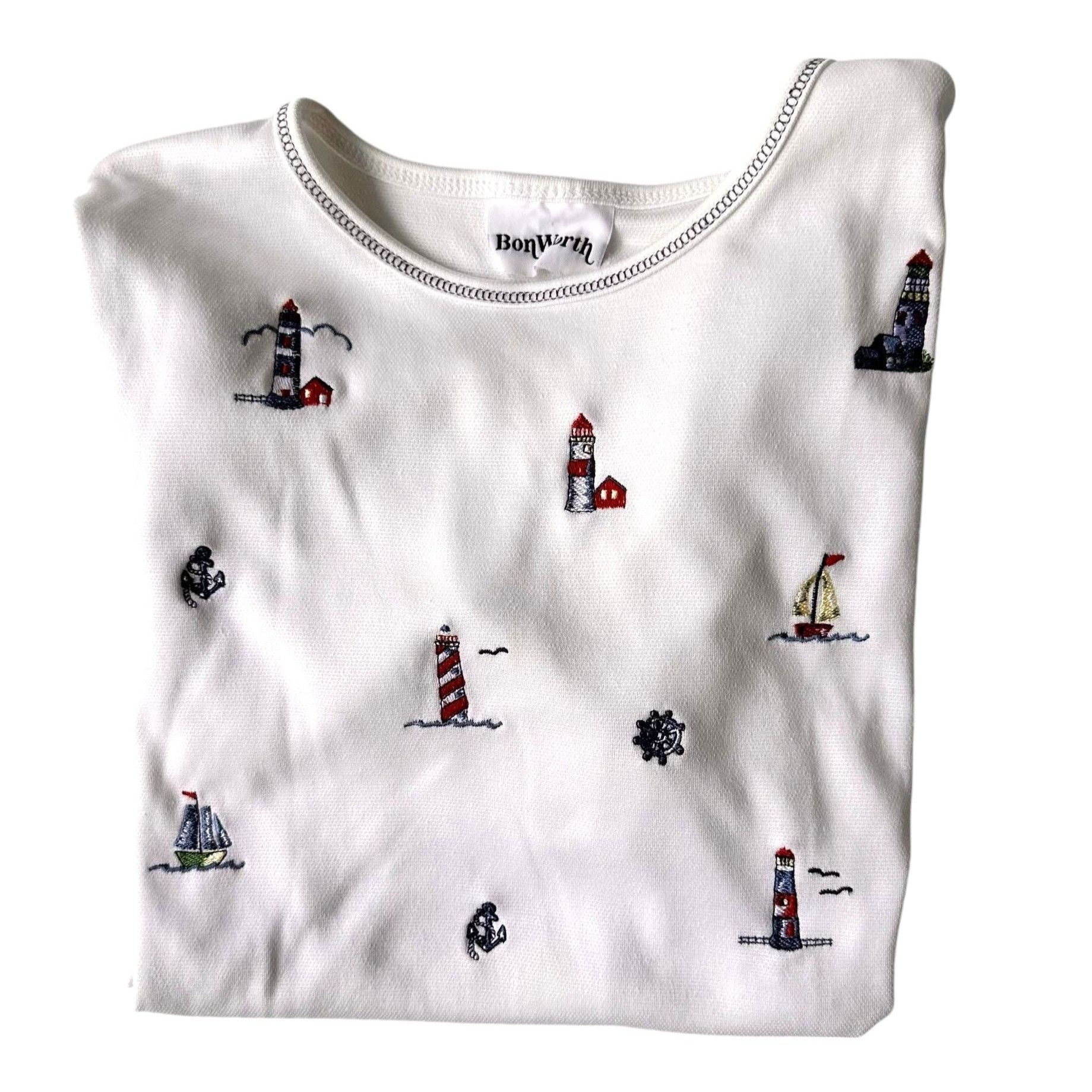 Vintage VTG Bonworth Nautical Top Medium? White LIghthouses Size M / US 6-8 / IT 42-44 - 4 Thumbnail