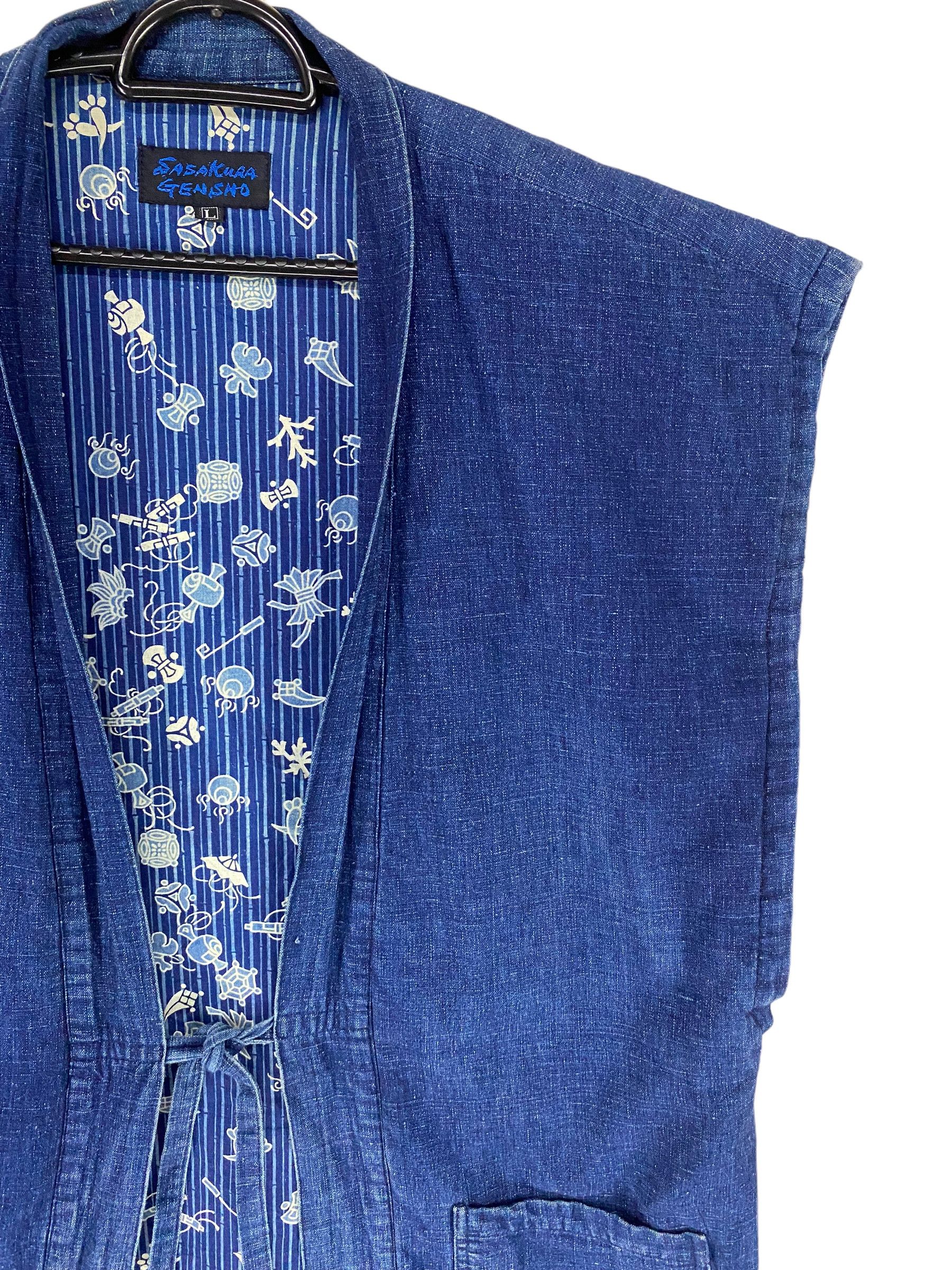 90s Sasakuro Gensho natural cotton indigo hanten denim vest
