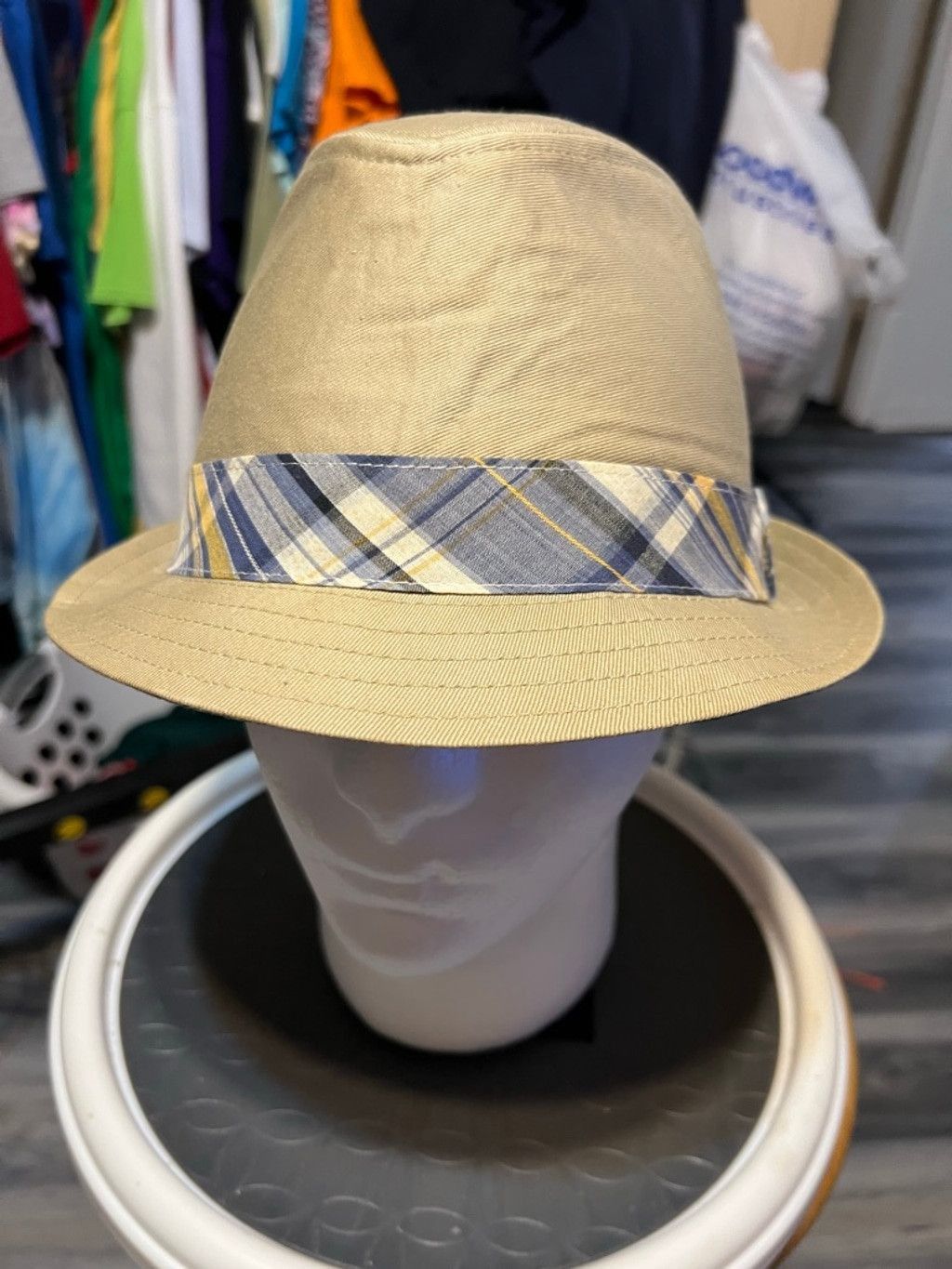 Other Unisex Granule Fedora Hat Tan/Blue Plaid Size One Size Size ONE SIZE - 1 Thumbnail