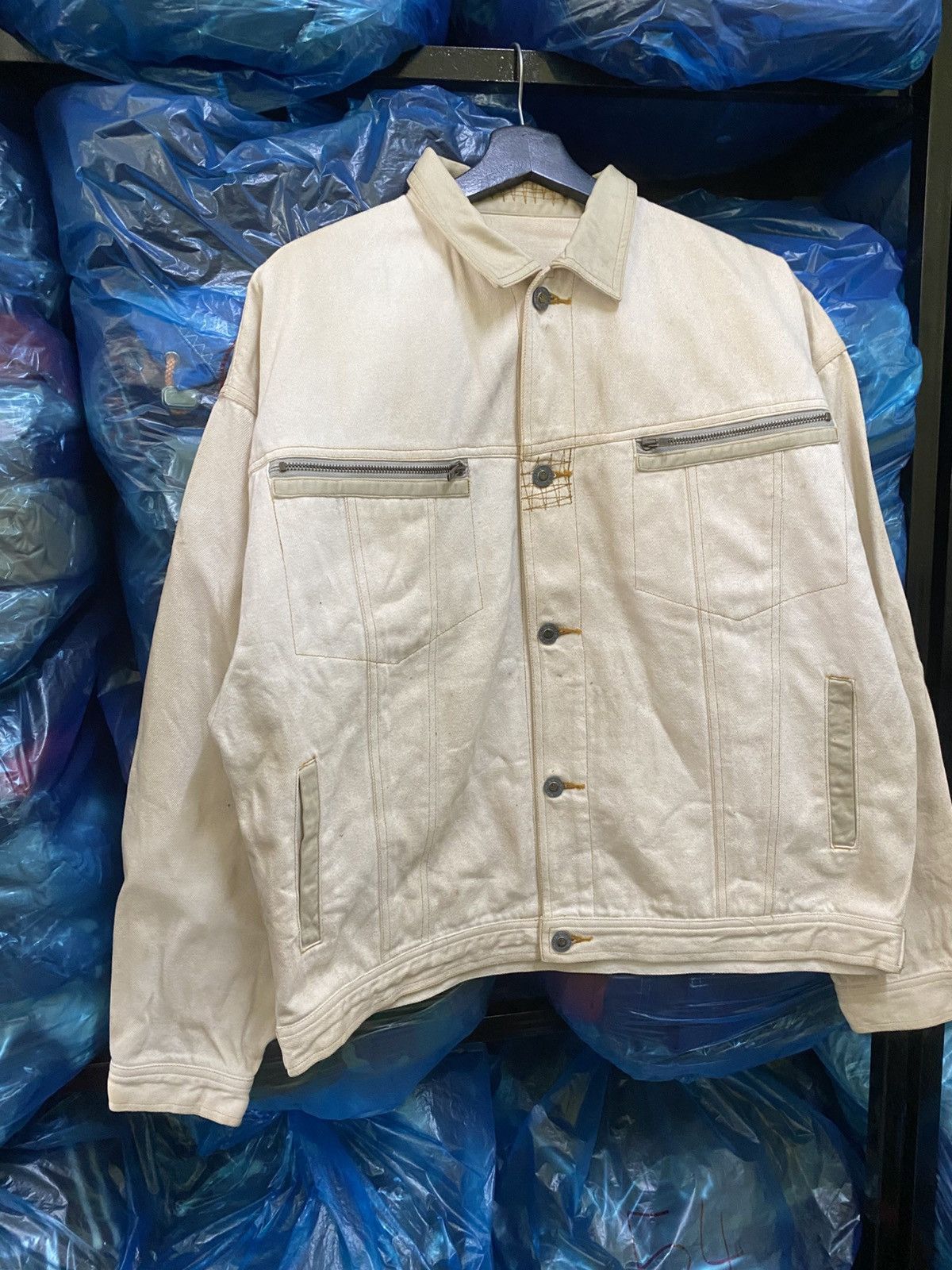 Other Vintage Michel Bachoz Paris Beige Denim Jacket Workwear Size US L / EU 52-54 / 3 - 3 Thumbnail