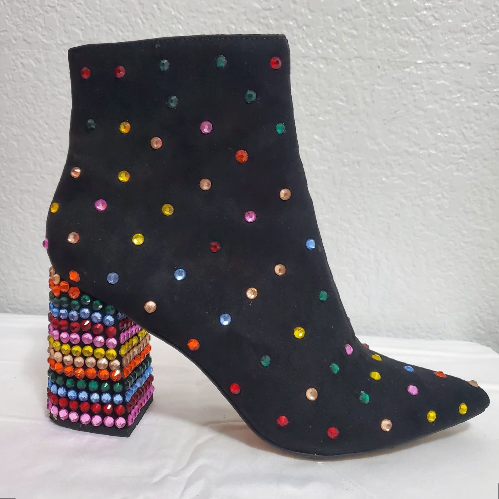 Betsey Johnson Betsey Johnson Kaydence Boots Black 9.5 Ankle Bootie Block Heel Pointed Toe Zipper Rhinestone Festival Size US 10 / IT 40 - 2 Thumbnail