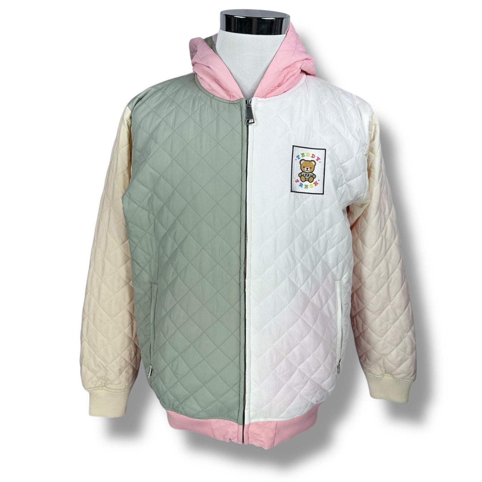 Teddy Fresh Teddy Fresh Quilted Puffer Jacket Mens M Pink Green White Size US M / EU 48-50 / 2 - 1 Thumbnail
