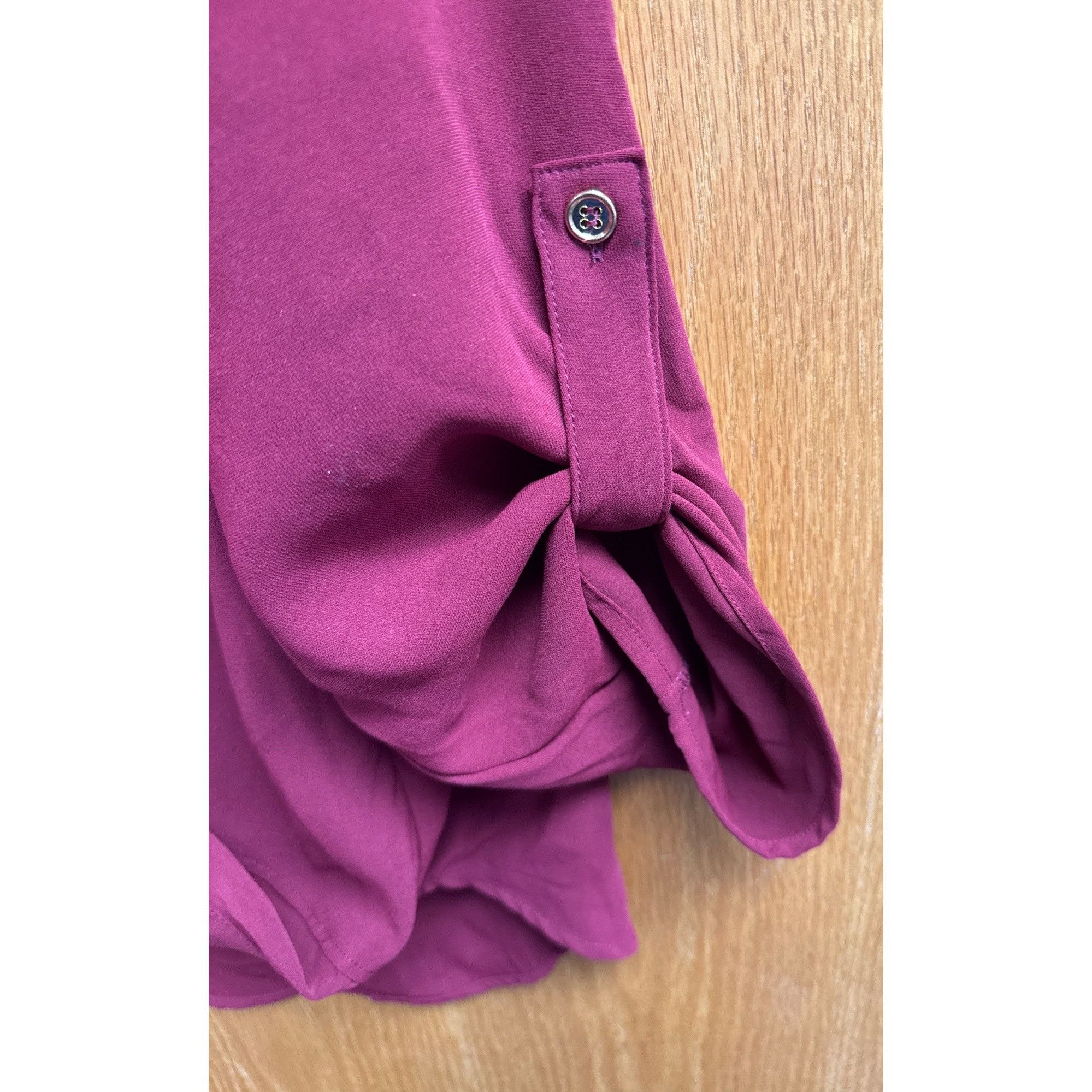 Other Women's Burgundy Blouse With Roll-Up Sleeves & Buttoned Fron Size XL / US 12-14 / IT 48-50 - 4 Thumbnail