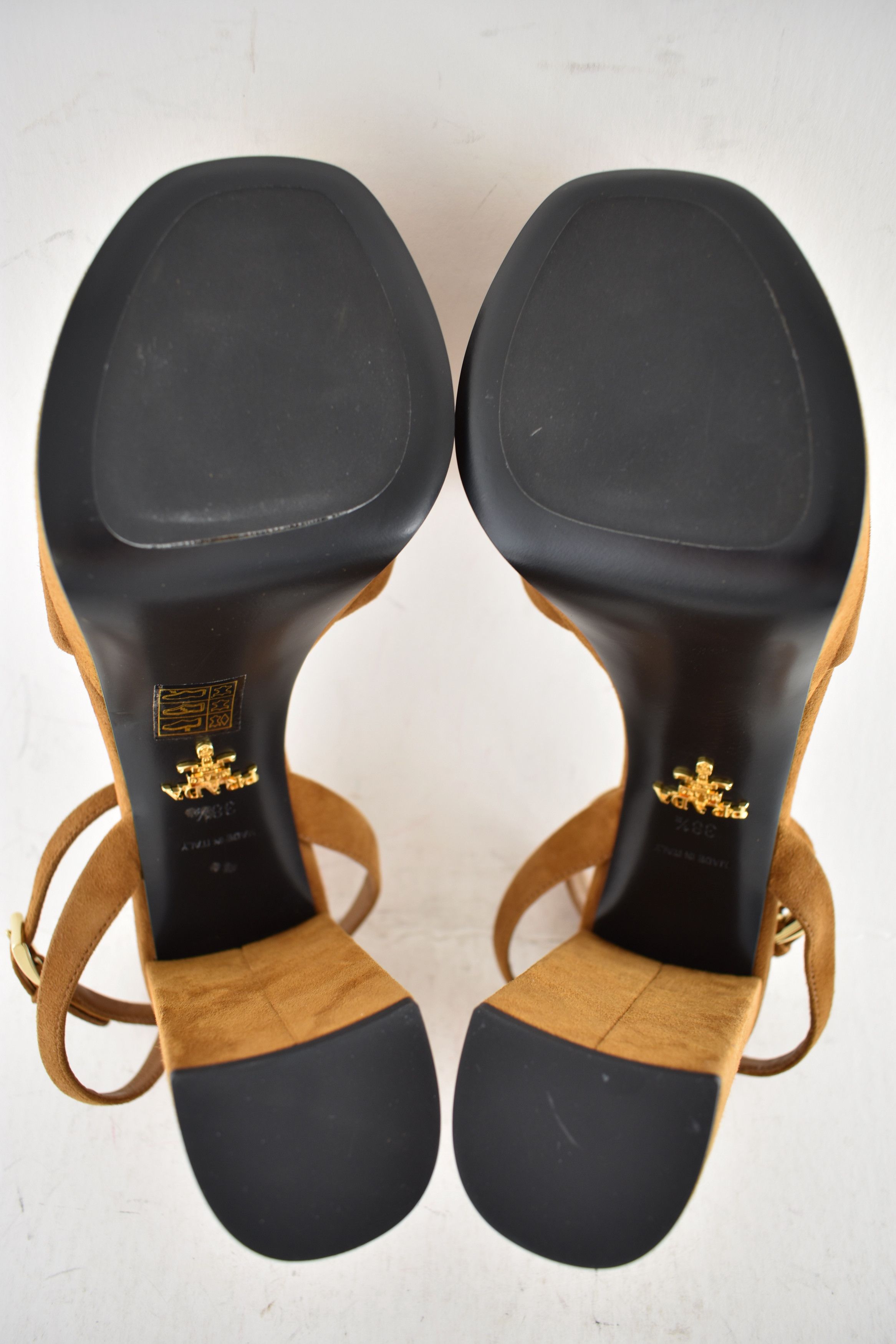 Prada Prada 115 Cognac Suede Platform Sandal Block Heel Pump 38.5 Size US 8.5 / IT 38.5 - 20 Thumbnail