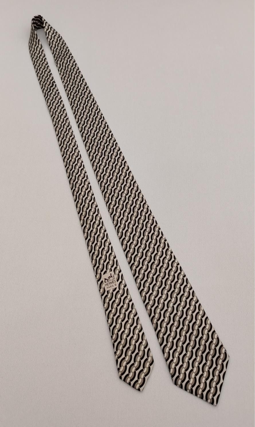 Hermes Hermes Paris 5374 OA Silk Necktie Geometric Pattern Men Tie Size ONE SIZE - 3 Thumbnail