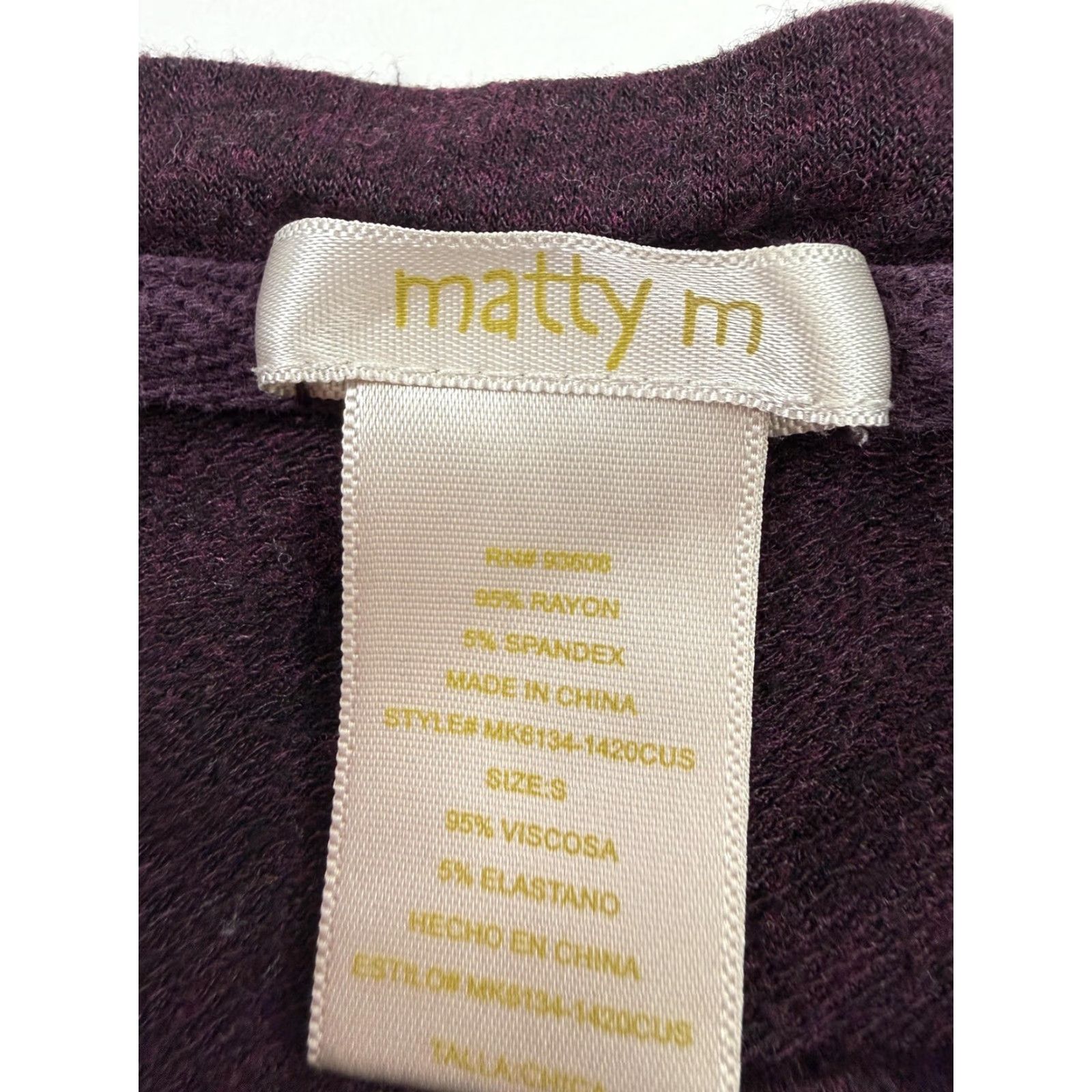 Vintage Matty M Shirt Womens Small Purple Long Sleeve Tunic Top with Side Zip Knit Stretch Crew Neck Casual Size S / US 4 / IT 40 - 4 Thumbnail