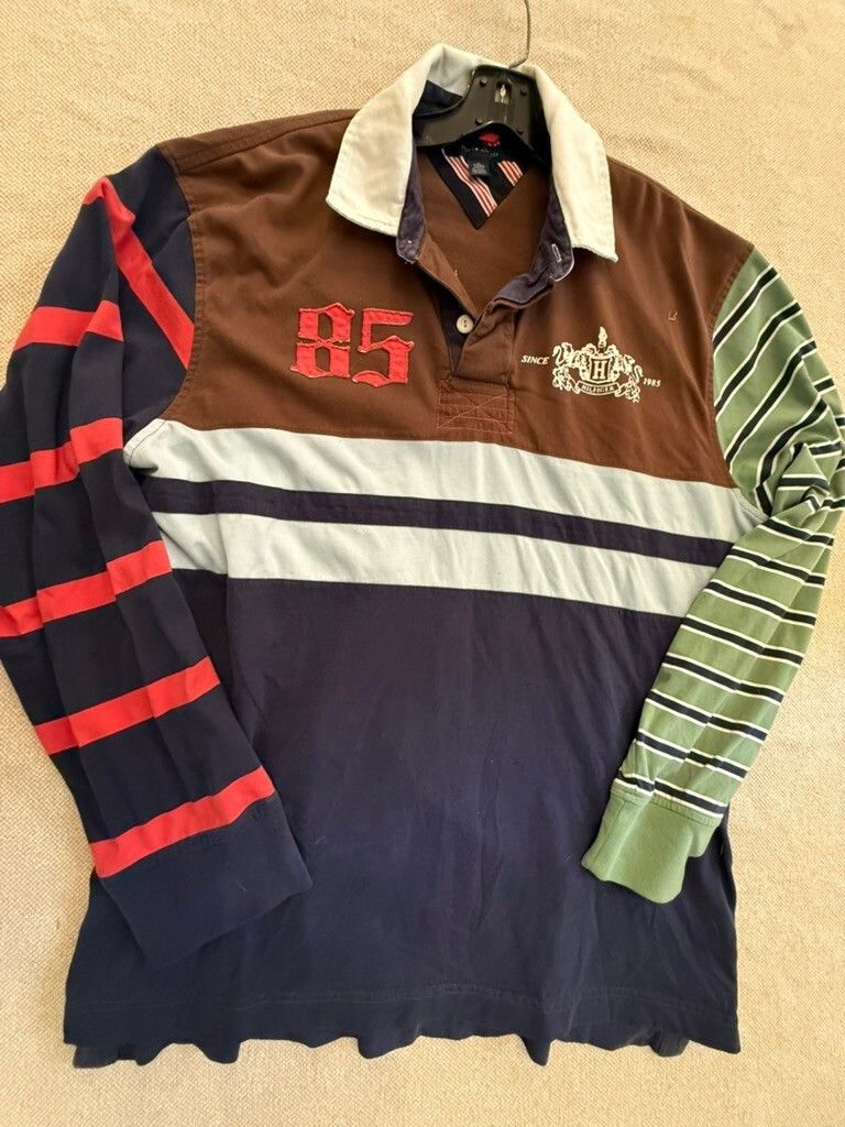 Tommy Hilfiger Men's 1XL Colorblock Long Sleeve Polo Shirt in Brown, Men's