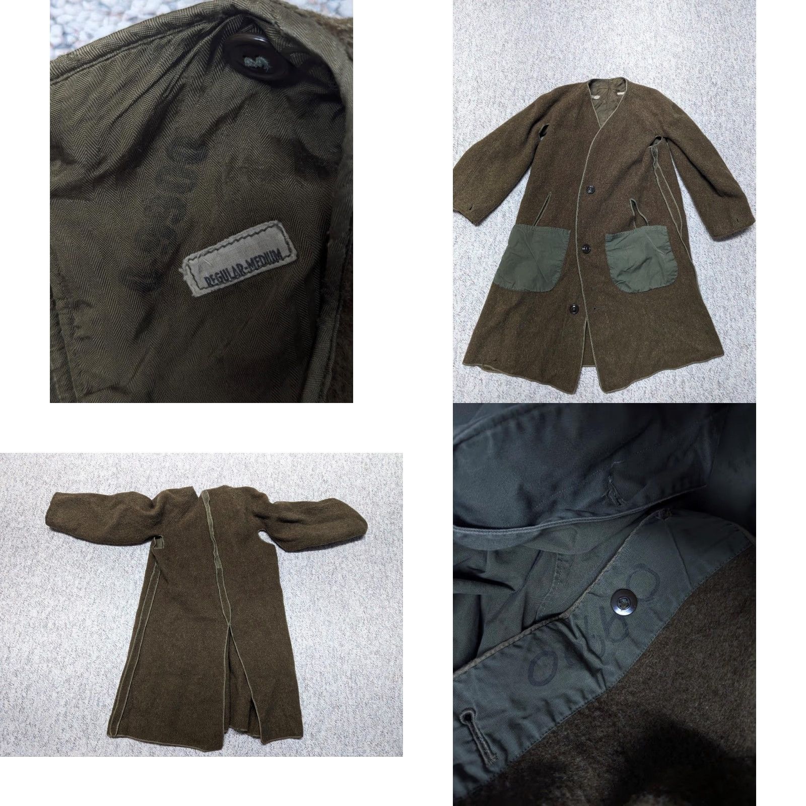 Vintage VINTAGE US ARMY trenchcoat Overcoat Shirt Mens M Green belted wool/ cotton long jacket cape with pant legs hidden Zip closure Button chest 40 Size US 31 - 11 Thumbnail