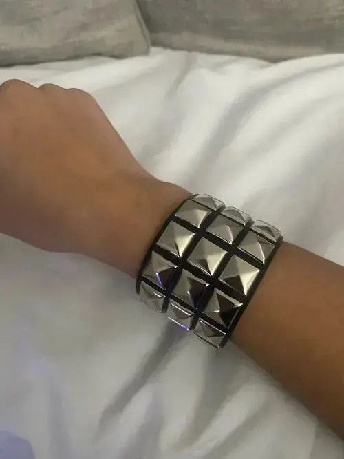 VIBE Spike Bracelet Black Wide Leather Punk Bracelet Size ONE SIZE - 4 Thumbnail