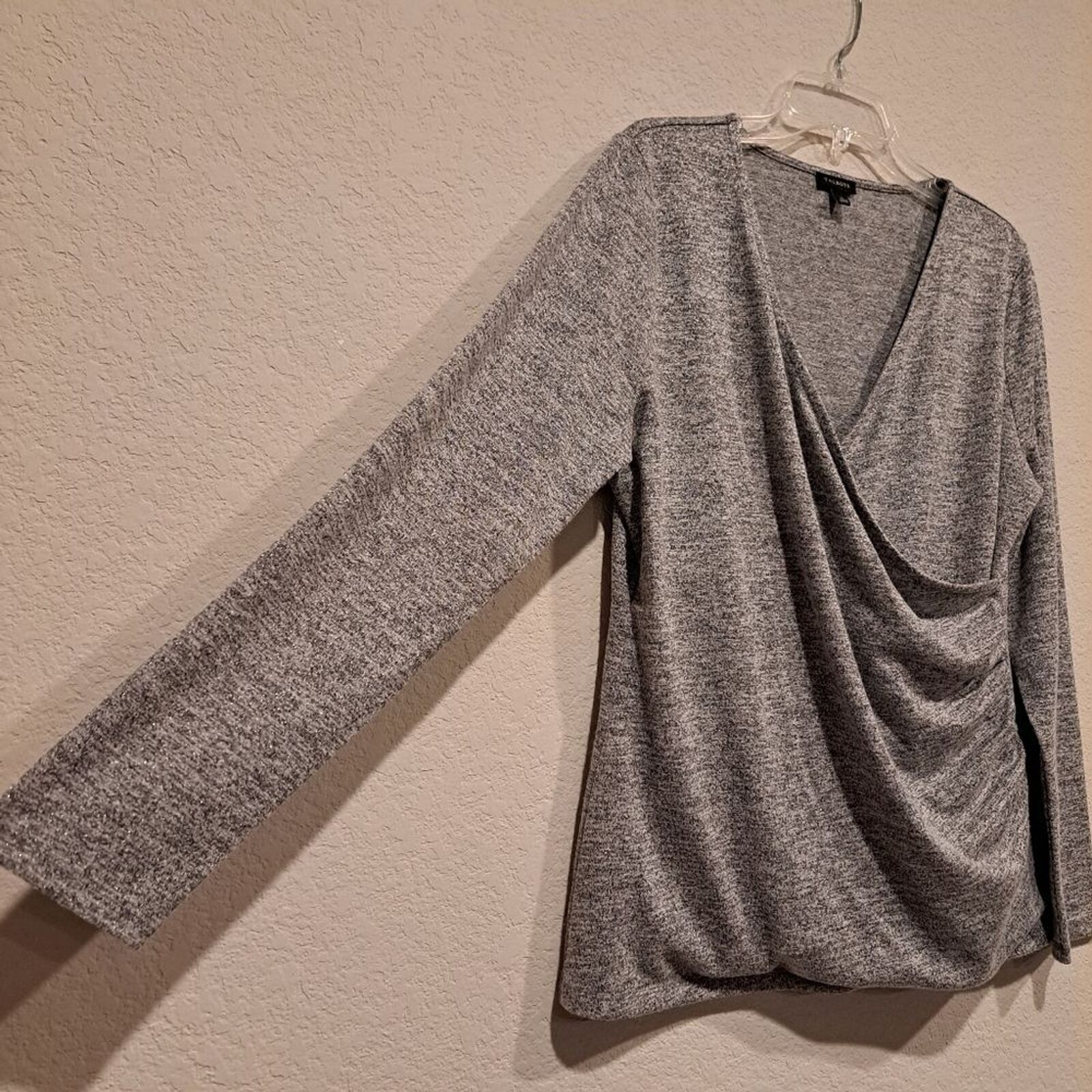 Other Talbots shimmery metallic gray long sleeve wrap top size L Size L / US 10 / IT 46 - 2 Thumbnail
