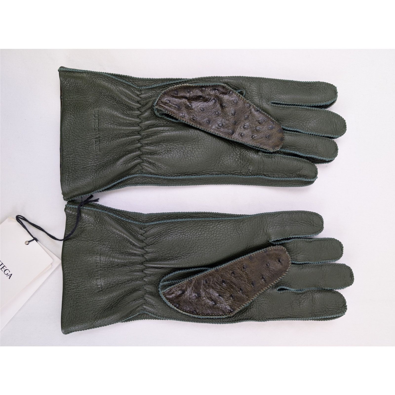 Bottega Veneta o1rshd1 Q:2/ Size:8/ Emboss Ostrich Leather Gloves Seaweed Size ONE SIZE - 6 Thumbnail