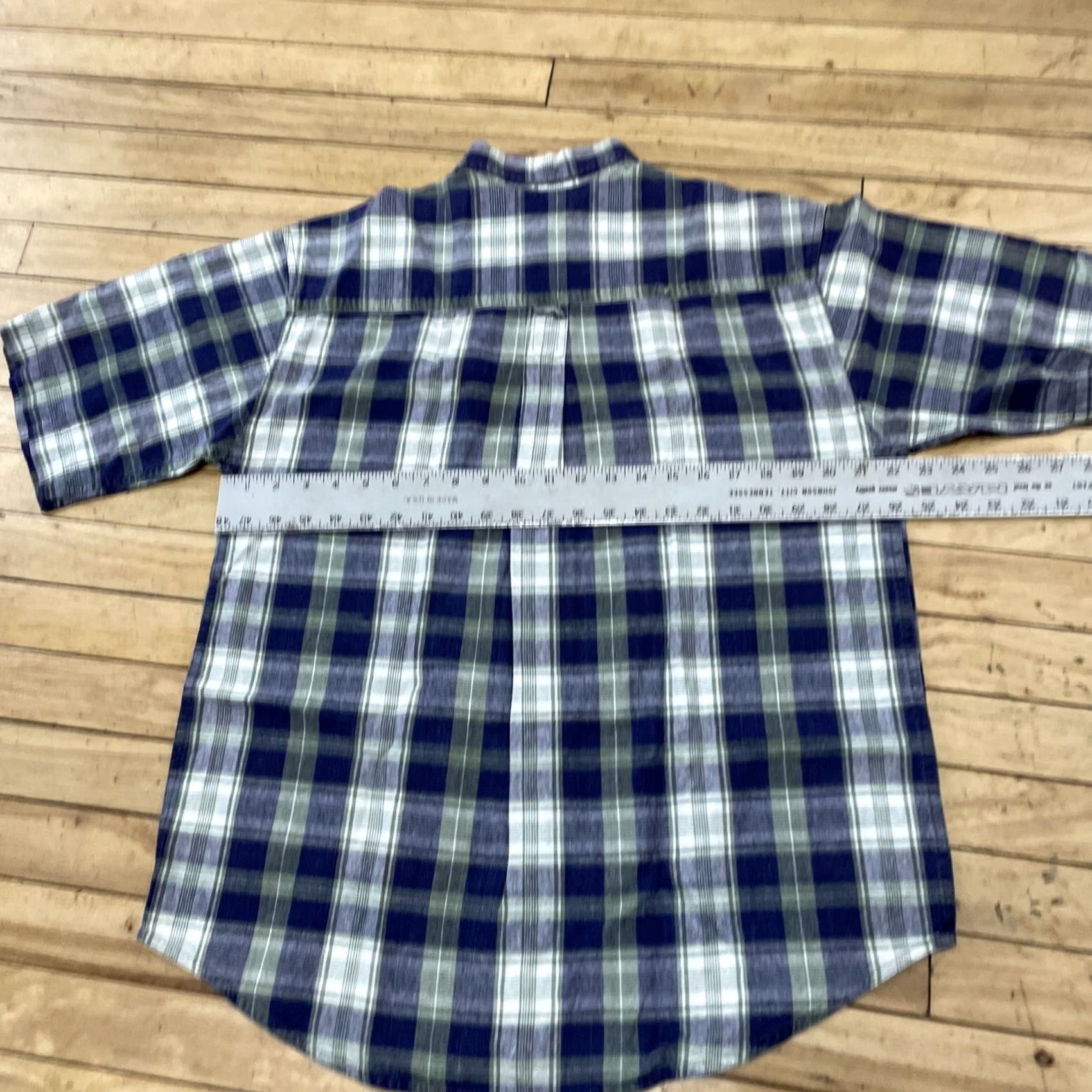 Vintage BLUEPRINT Shirt Men M Button-Up 44" Plaid Linen Cotton Vintage Blue Green Retro Short Sleeve Vintage Mens Size US M / EU 48-50 / 2 - 6 Thumbnail