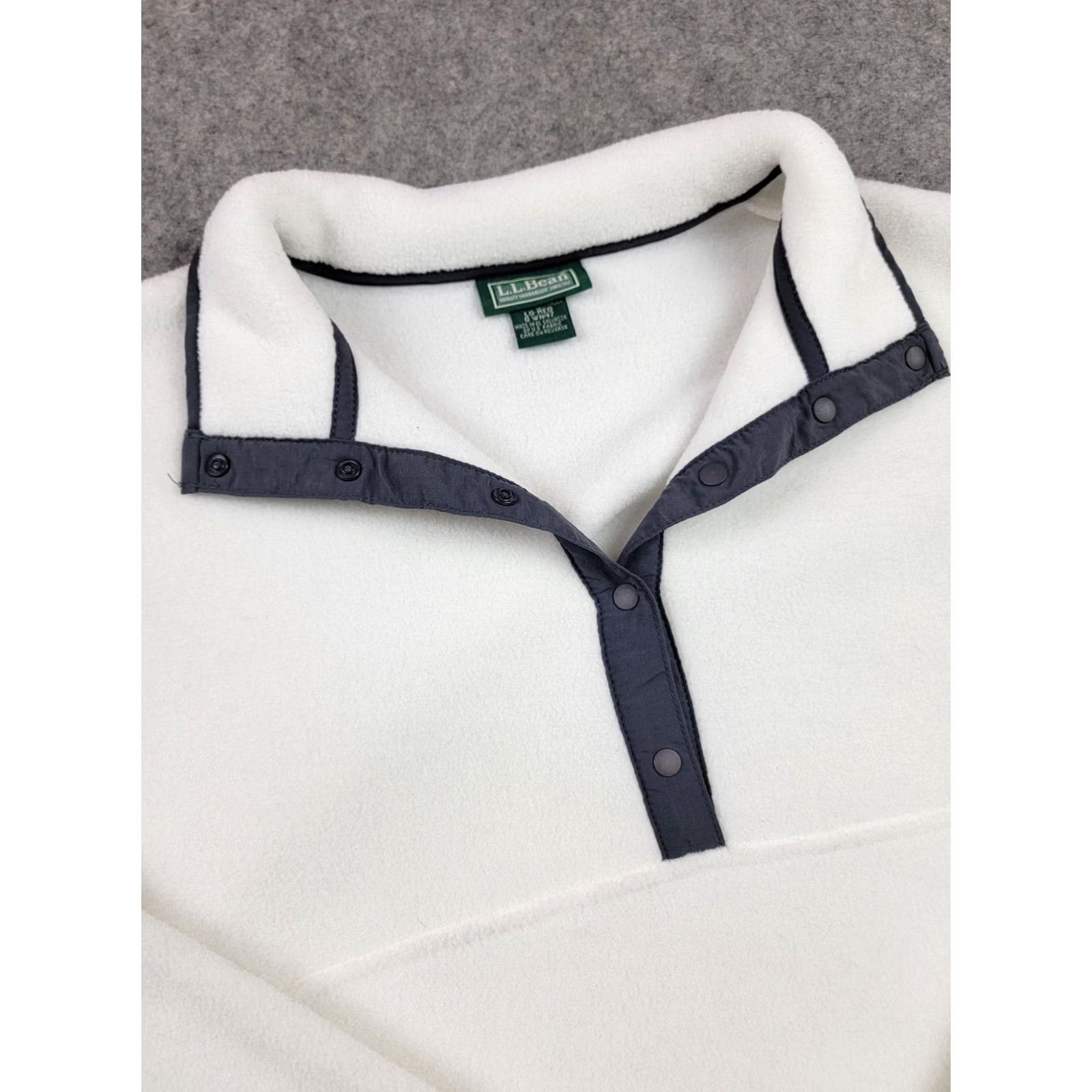 Vintage VINTAGE? No — LL Bean Fleece Pullover Womens Large White Snap Mock Neck Pockets Half Snap Size L / US 10 / IT 46 - 2 Thumbnail