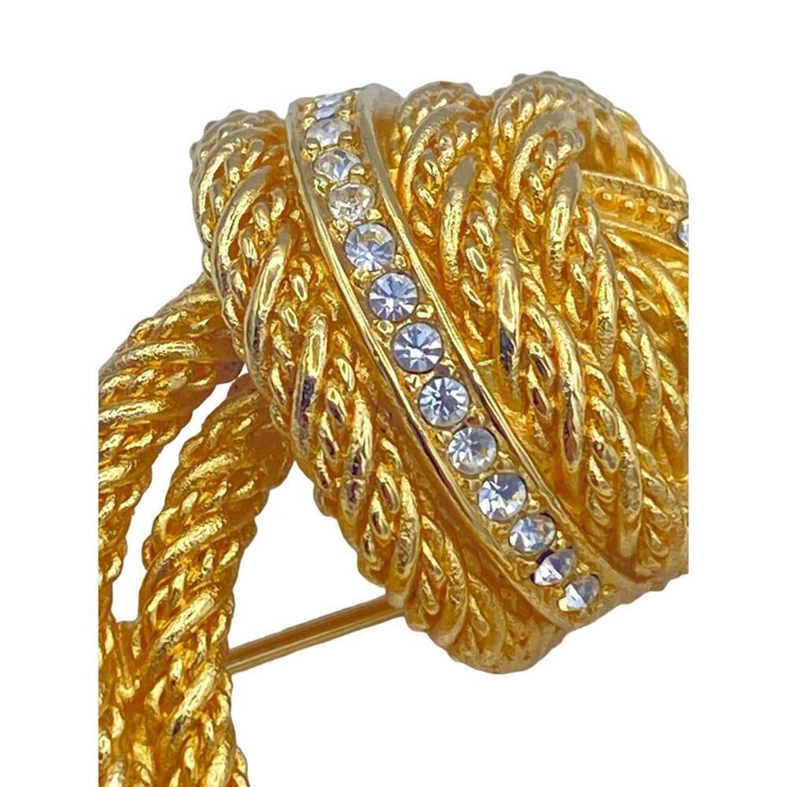 Christian Dior Monsieur Christian Dior Rhinestone Gold Tone Twist Brooch Size ONE SIZE - 7 Thumbnail