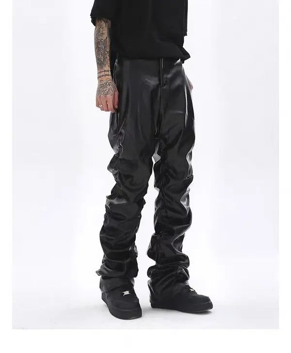 VIBE Punk Warped Waxed Leather Baggy Pants Size US 34 / EU 50 - 1 Thumbnail