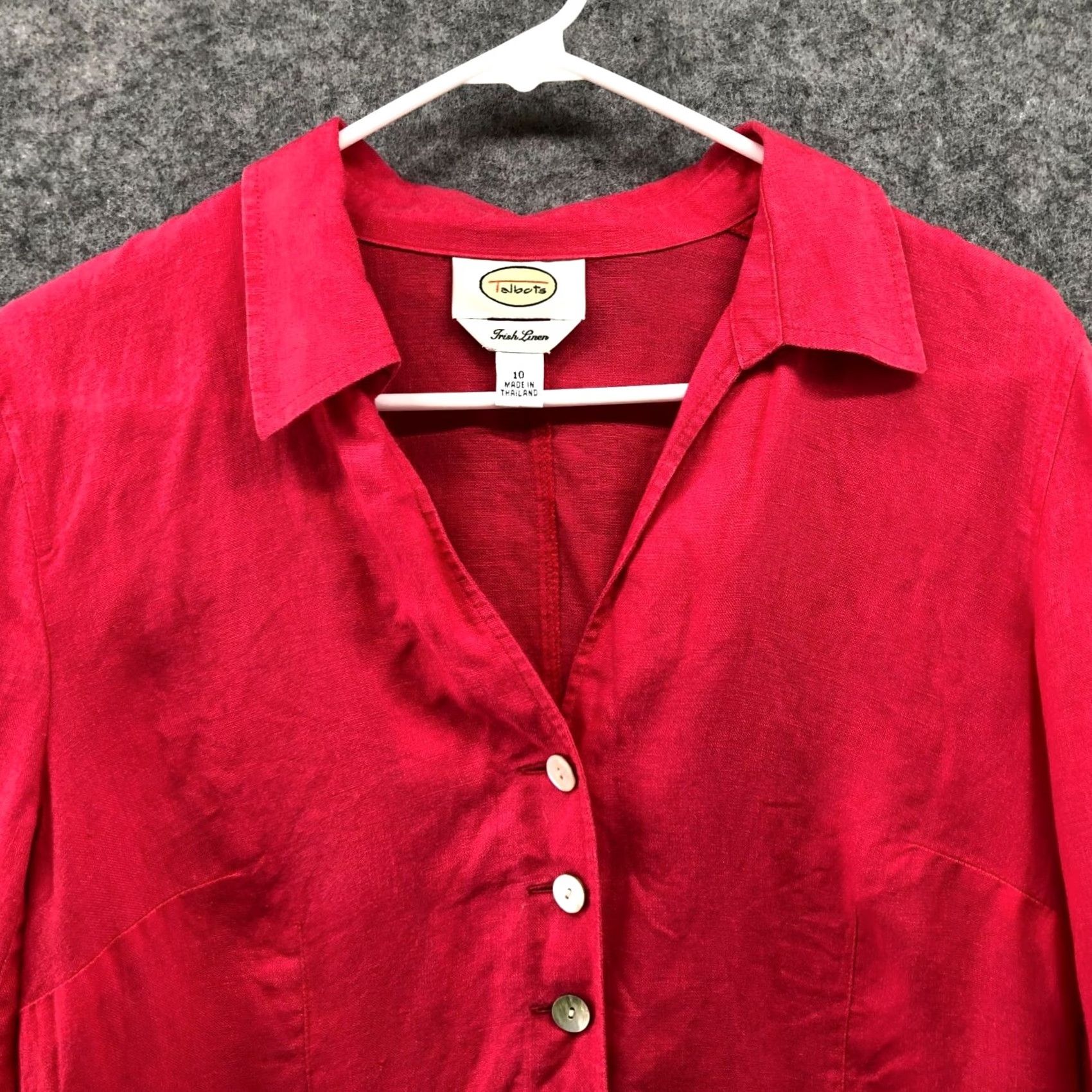 Talbots VINTAGE Talbots Pink Linen Shirt Jacket Womens 10 Blazer Button Front Ruffle Cuff Beach Modern Short Sleeve Size L / US 10 / IT 46 - 3 Thumbnail
