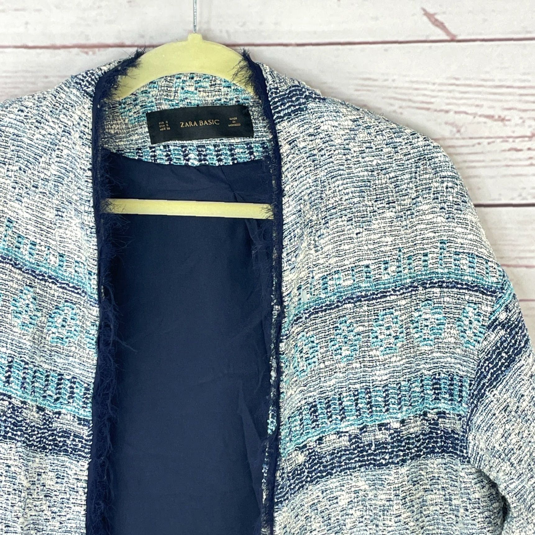 Zara Zara Basic Jacket Womens Small Blue Knit Lined Open Front Jacquard Long Sleeve Vintage No Size S / US 4 / IT 40 - 2 Thumbnail