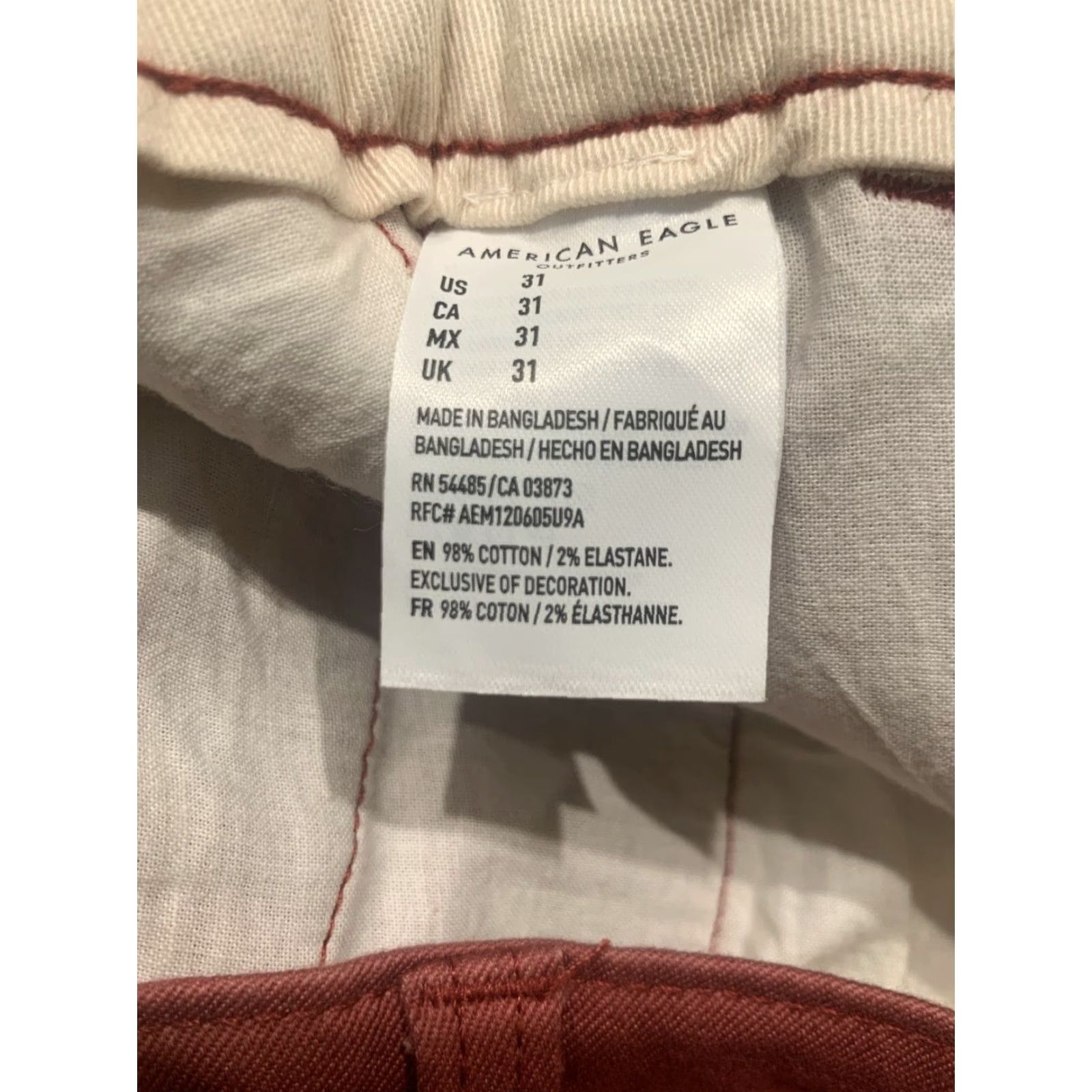 American Eagle Outfitters American Eagle Slim Fit Chino Shorts Men Size 31 Brick Red Cotton Elastane Flat Front Casual 31 Mens Regular Shorts Size US 31 - 6 Thumbnail