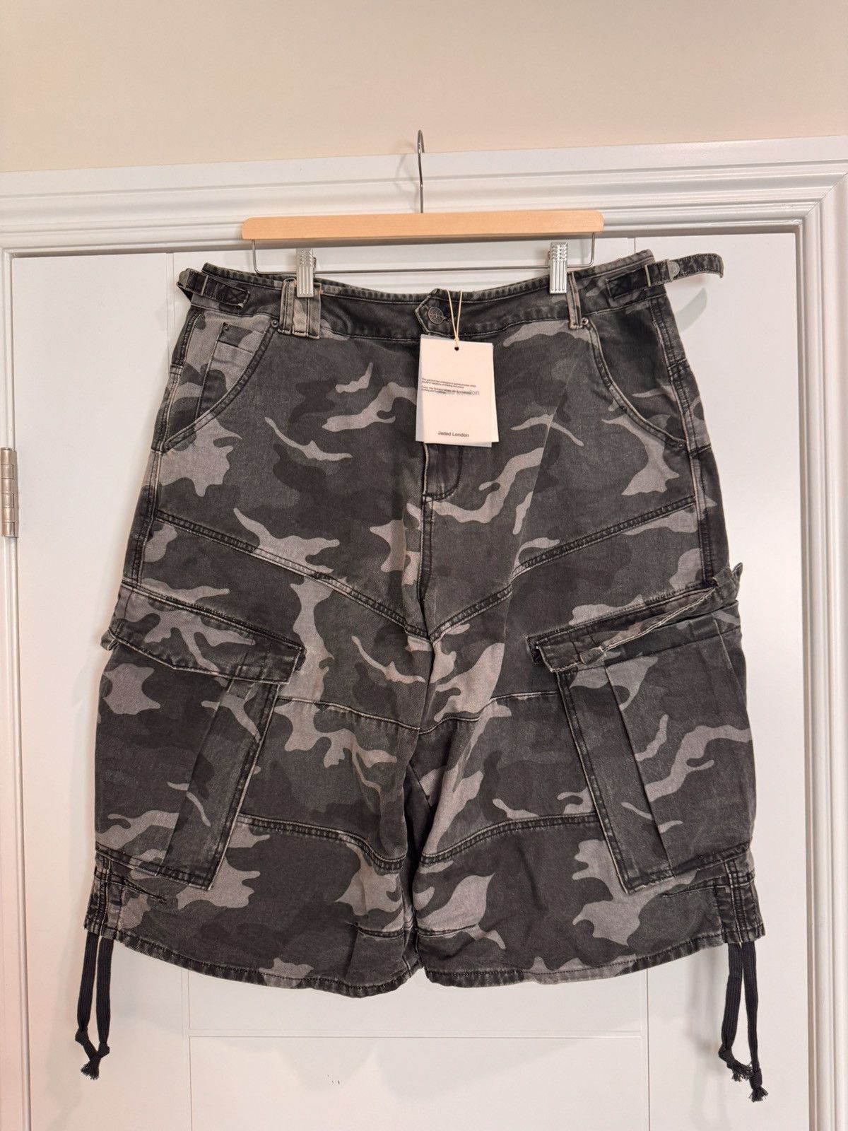 Jaded London Jaded London Washed Black Cadet Camo Baggy Shorts