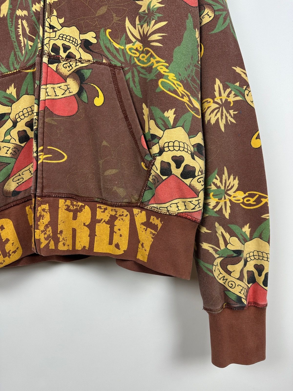 Ed Hardy Vintage Ed Hardy Skull Heart Tattoo AOP Brown Zip Up Hoodie Size US XL / EU 56 / 4 - 9 Thumbnail