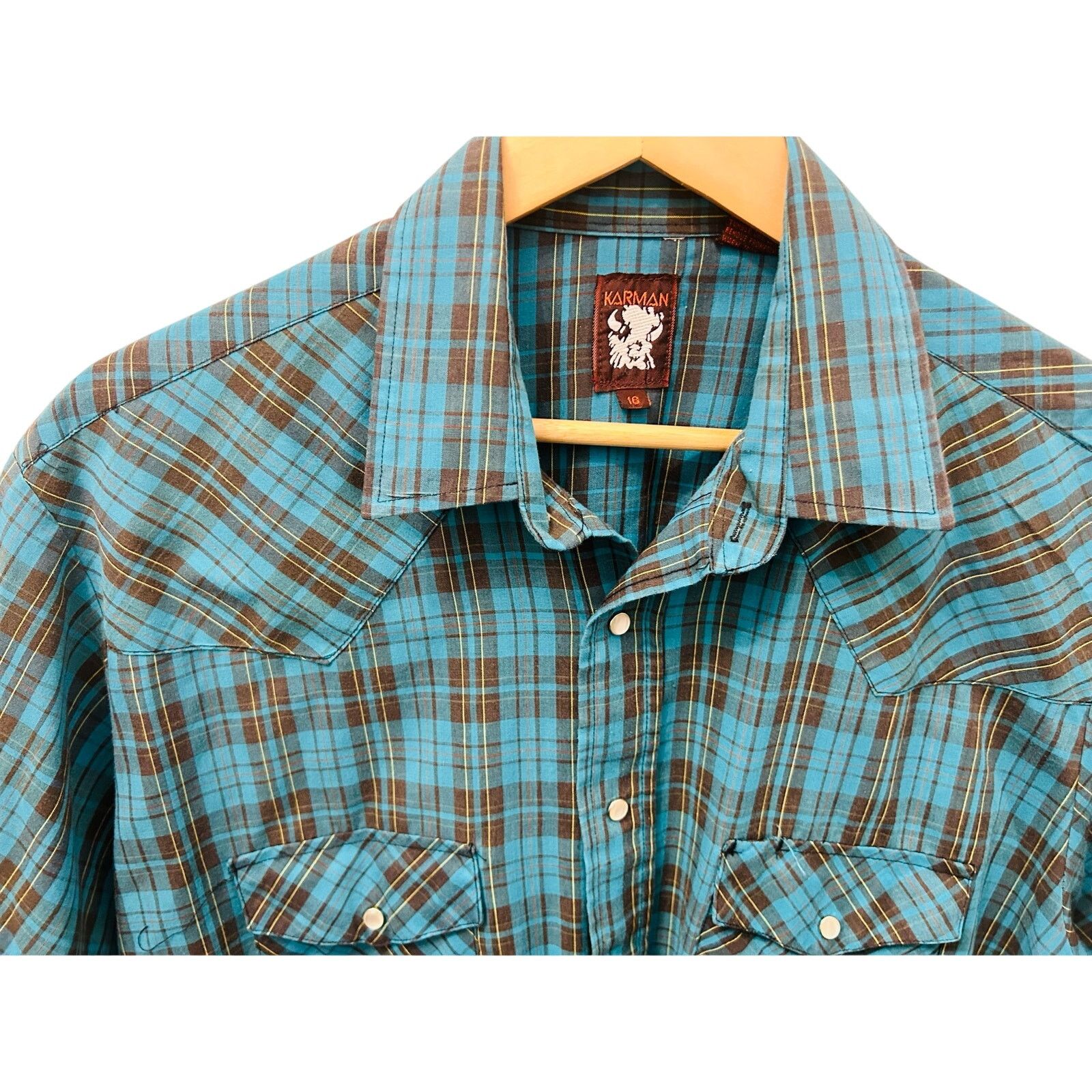 Other Vintage Karman Western Pearl Snap Plaid Cowboy Shirt Size US L / EU 52-54 / 3 - 1 Thumbnail