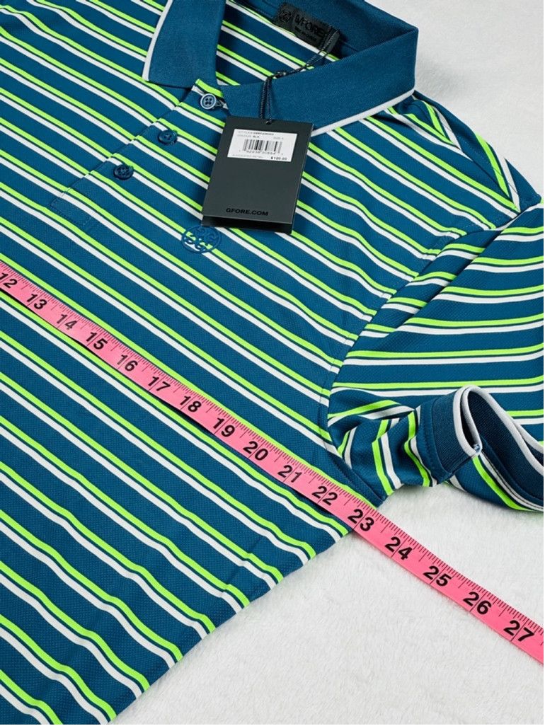 G/FORE G/Fore Mens Large Blue Green Stripe Golf Jersey Polo Shirt Size US L / EU 52-54 / 3 - 10 Thumbnail