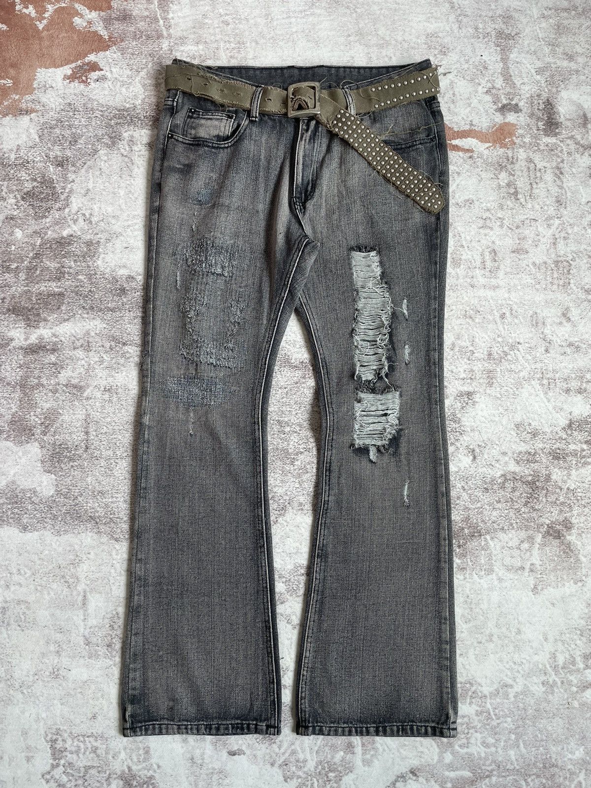 Vintage Y2K Thrashed LGB Style Flare Denim Pants
