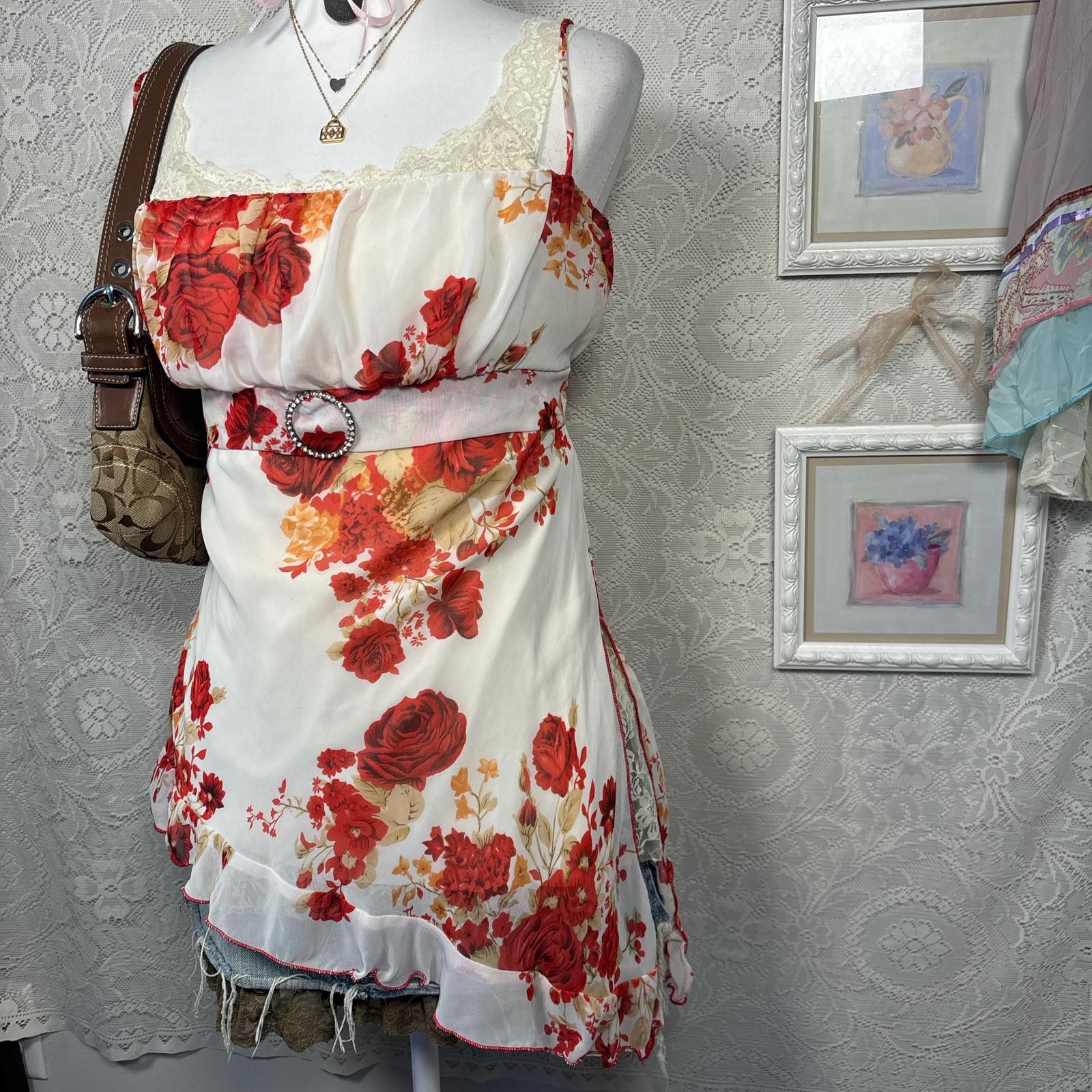 Other vintage floral ruffle asymmetrical silky top Size M / US 6-8 / IT 42-44 - 2 Thumbnail
