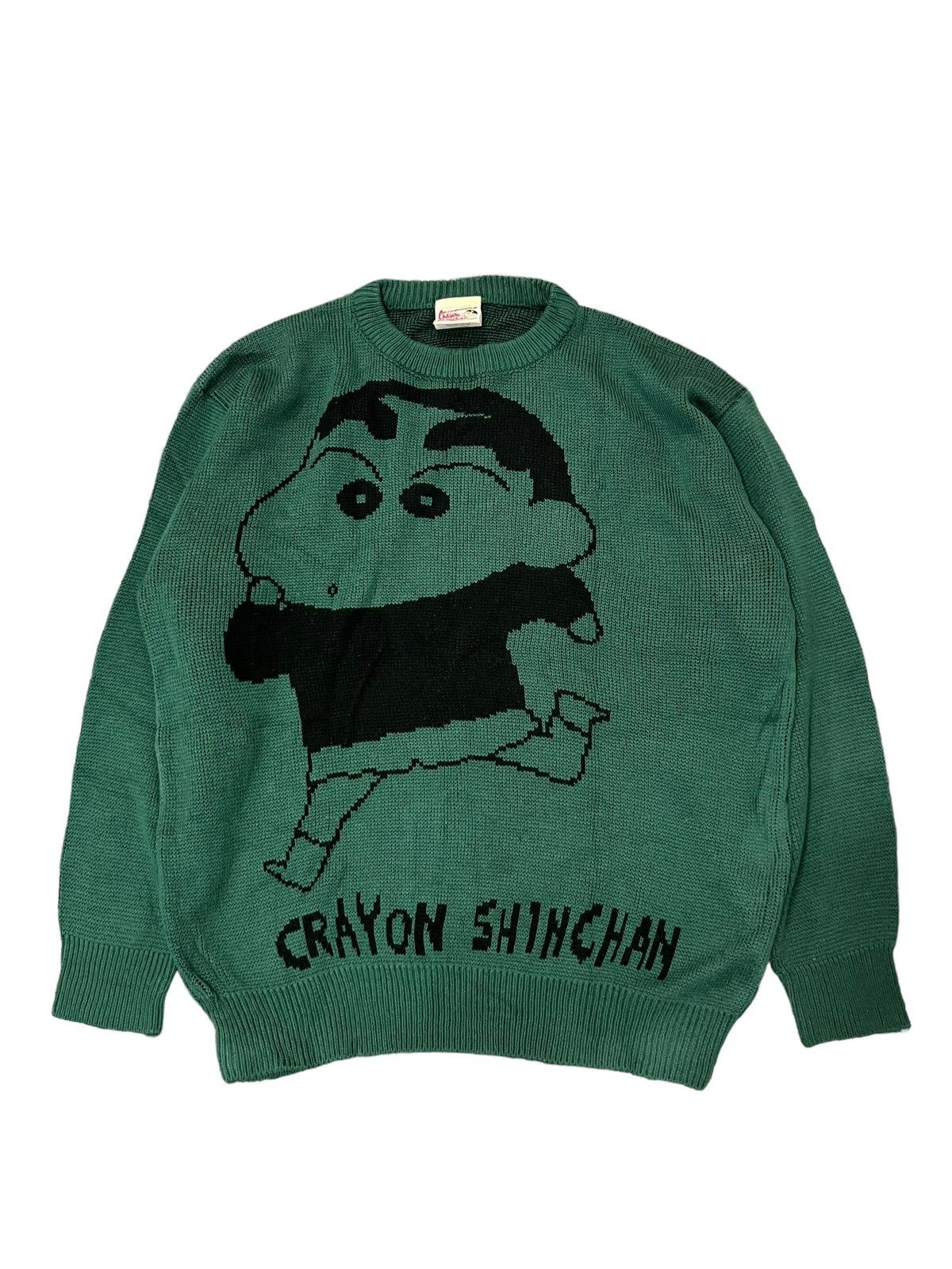 image of Movie x Vintage 2000’S Bandai - Crayon Sinchan Sweater Thermal Knit in Pine Green (Size Large)