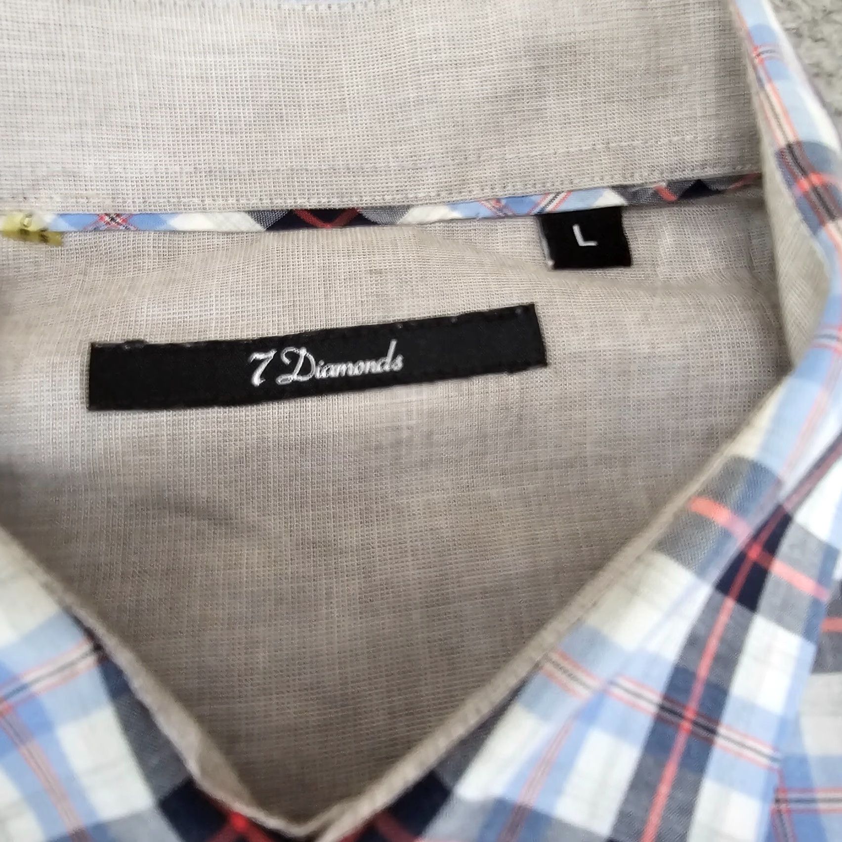 Vintage 7 Diamonds Shirt Mens Large Blue White Check Woven Button Up Long Sleeve Cotton Size US L / EU 52-54 / 3 - 3 Thumbnail